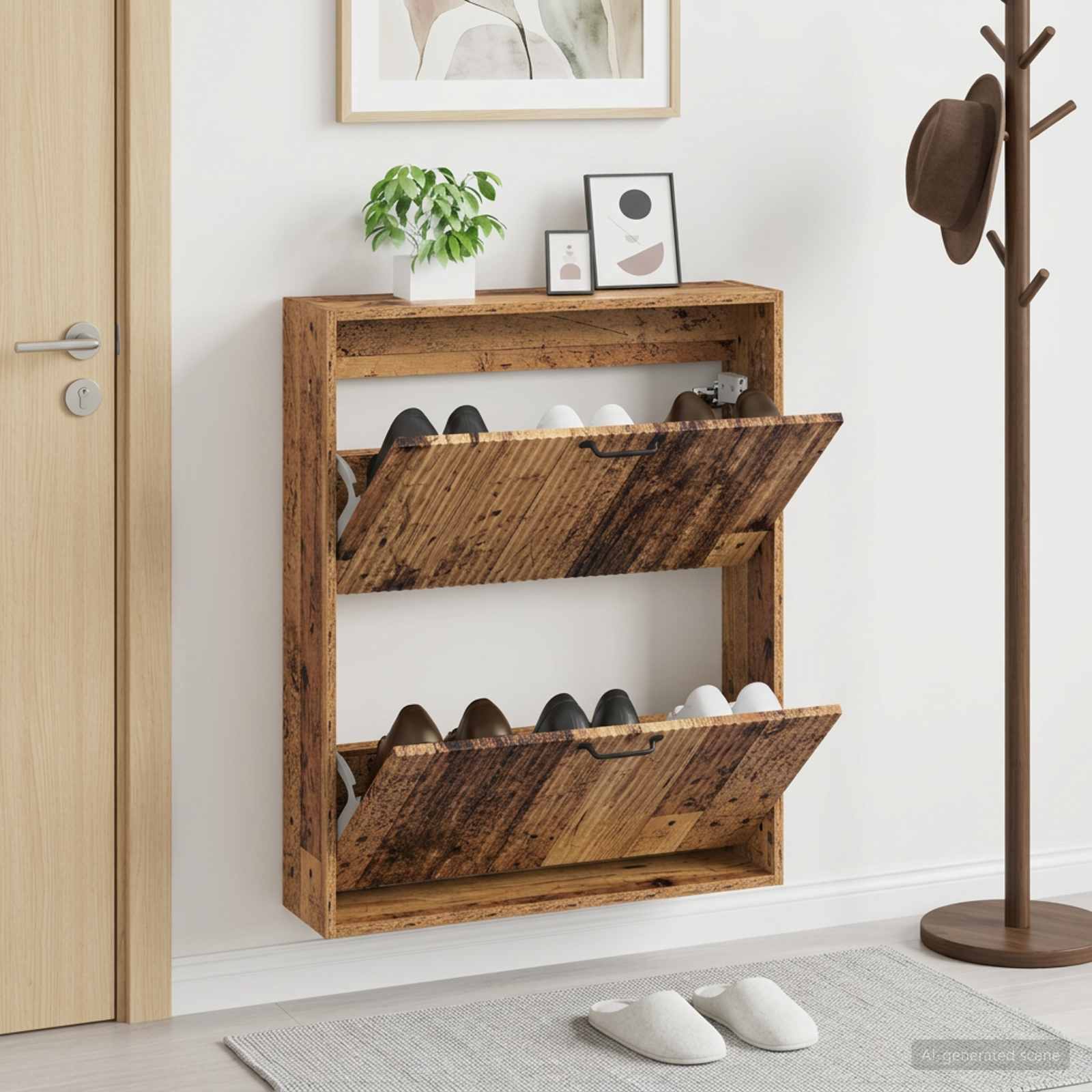 Mobiletto per Scarpe da Muro HOORN 71 x 17 x 86 cm Legno antico