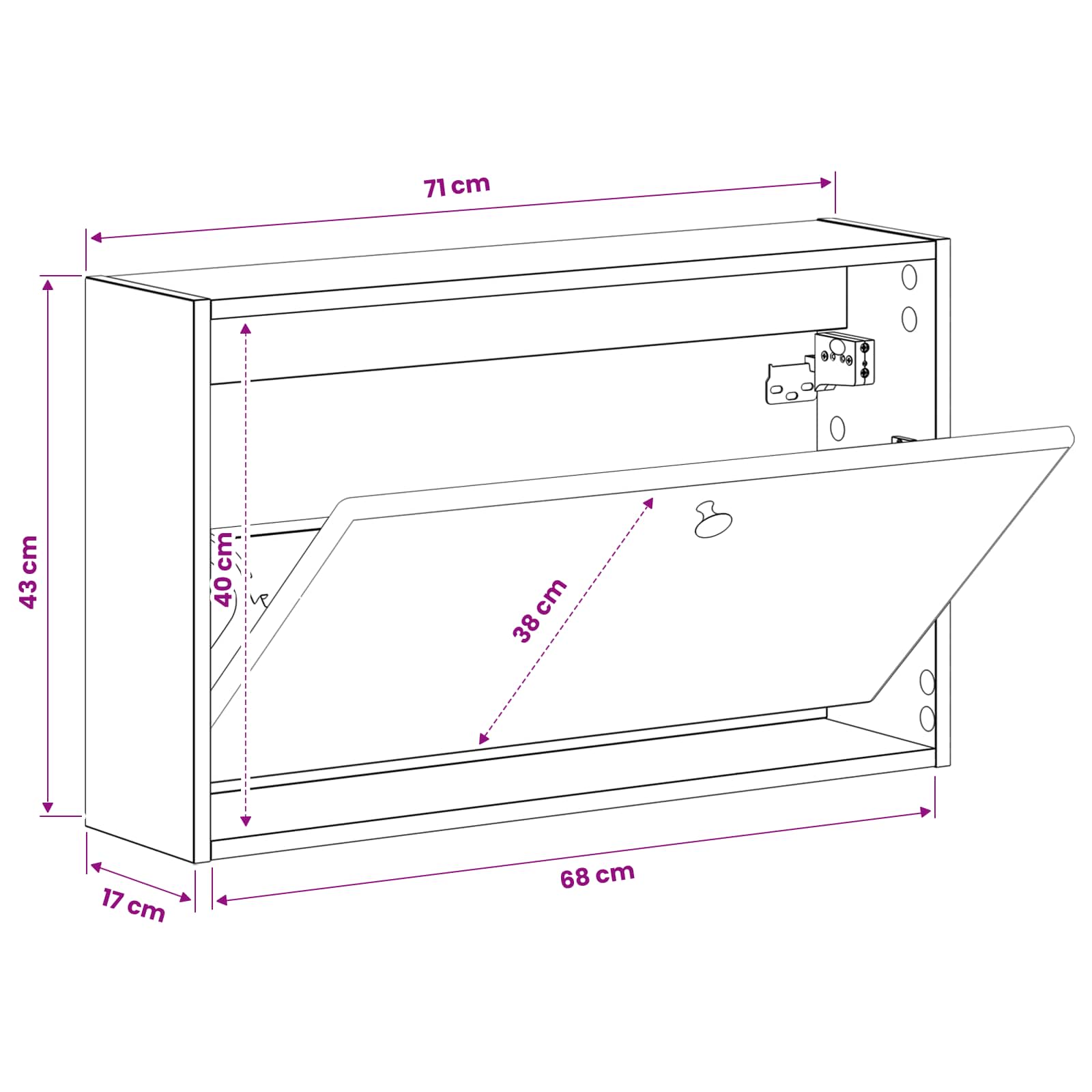Mobiletto per Scarpe da Muro BREDA 71 x 17 x 43 cm Rovere Fumo