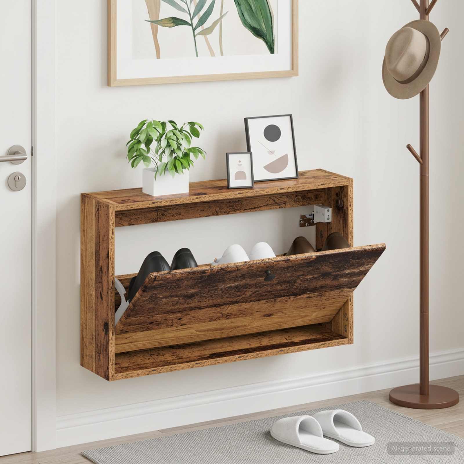 Mobiletto per Scarpe da Muro BREDA 71 x 17 x 43 cm Legno antico
