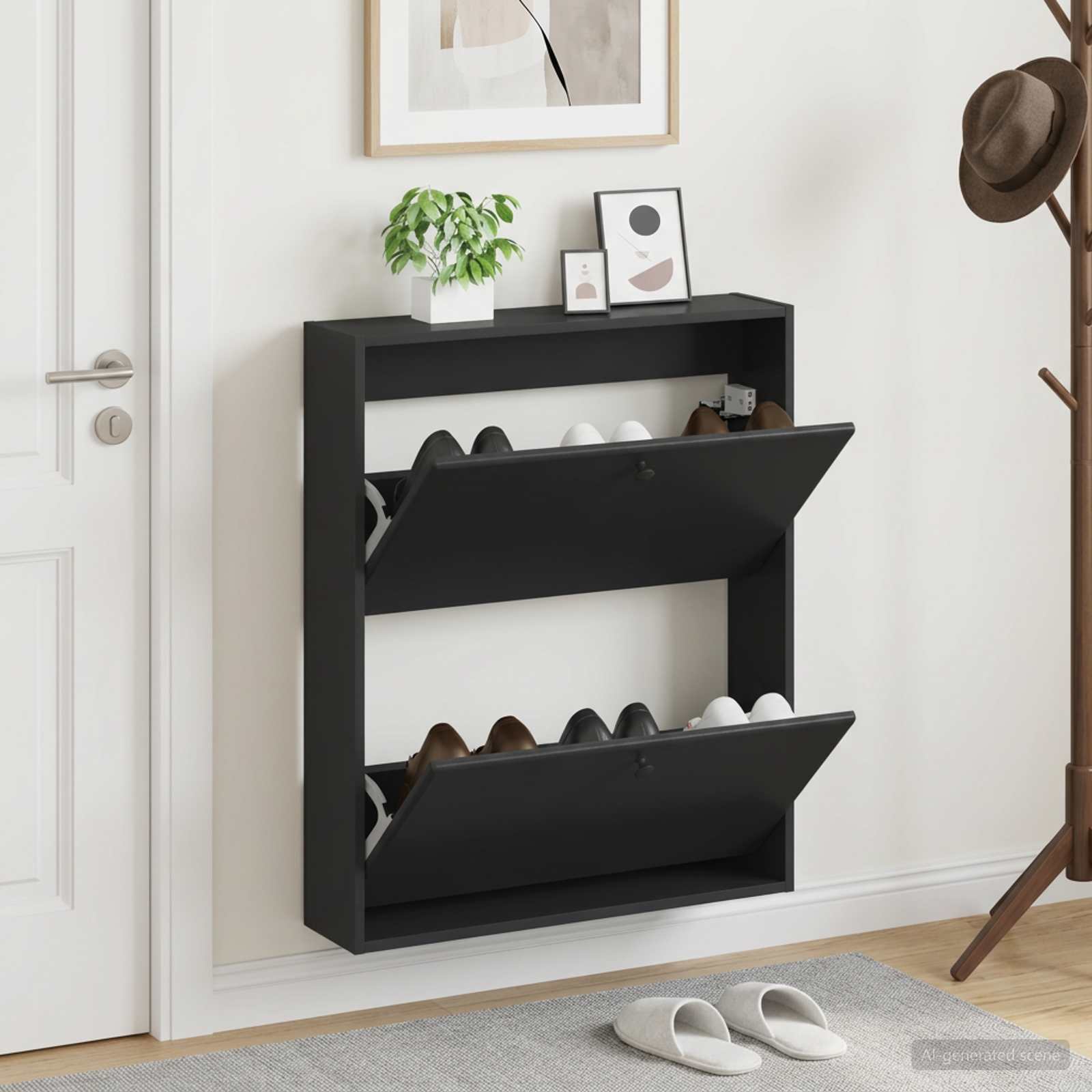 Mobiletto per Scarpe da Muro BREDA 71 x 17 x 86 cm Nero