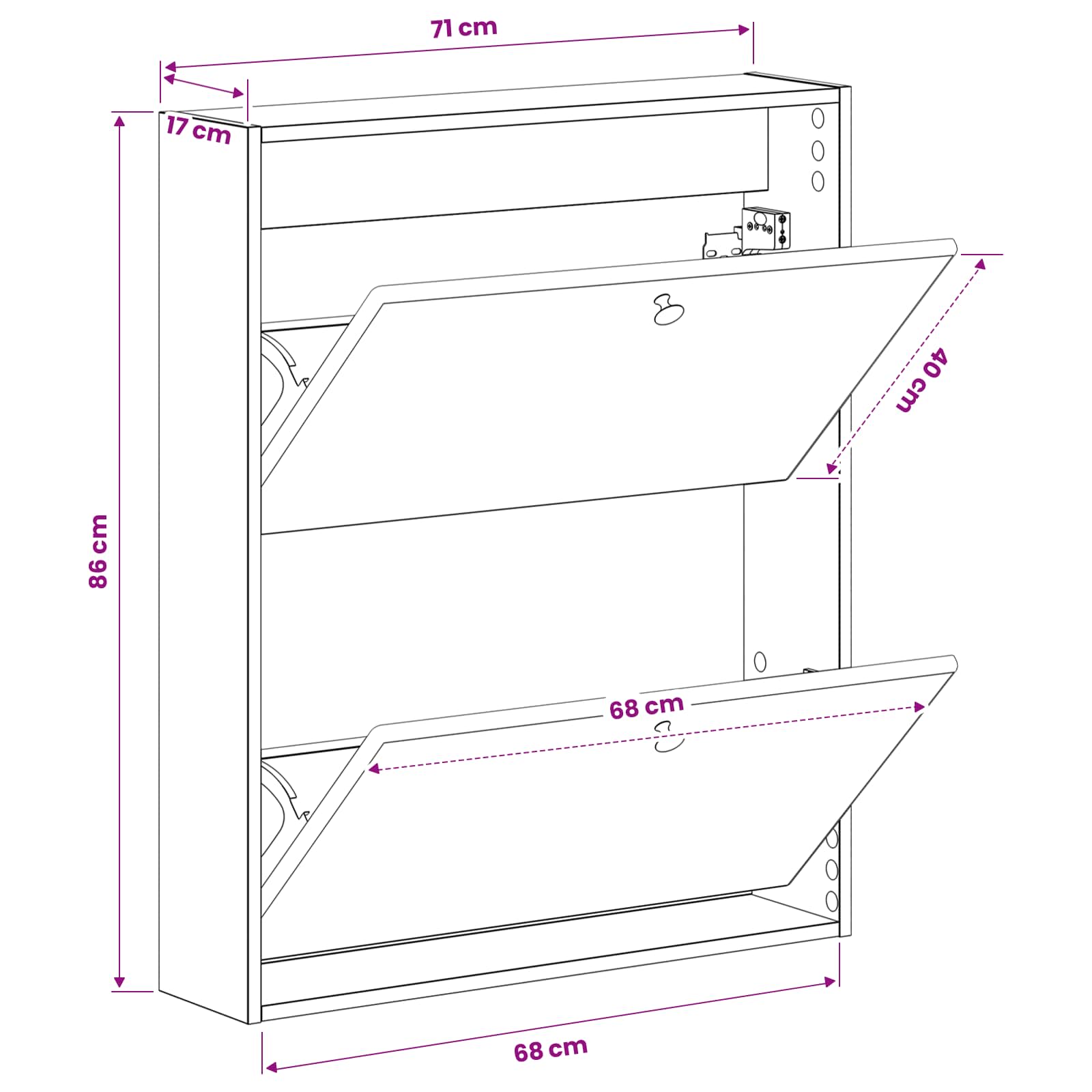 Mobiletto per Scarpe da Muro BREDA 71 x 17 x 86 cm Nero