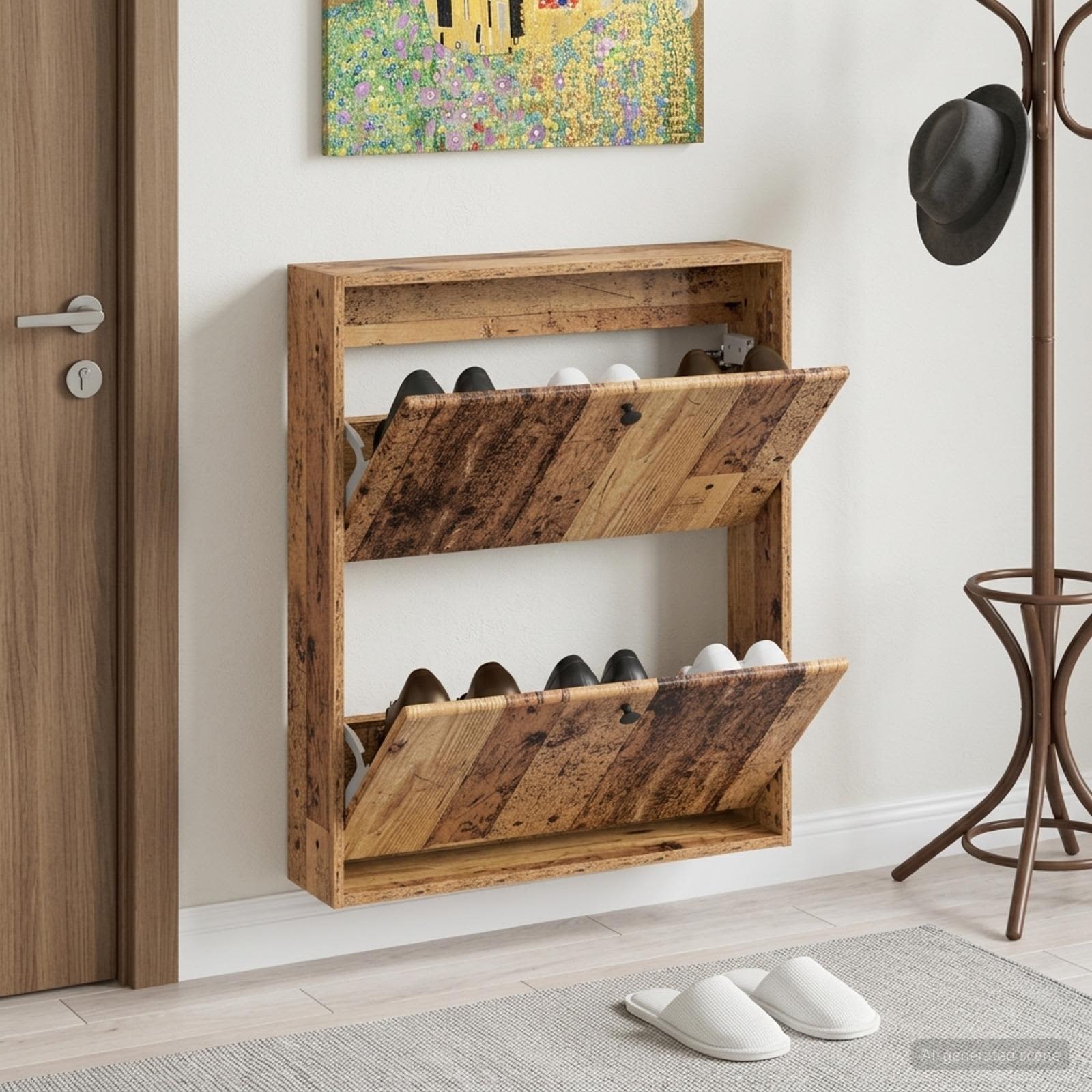 Mobiletto per Scarpe da Muro BREDA 71 x 17 x 86 cm Legno antico