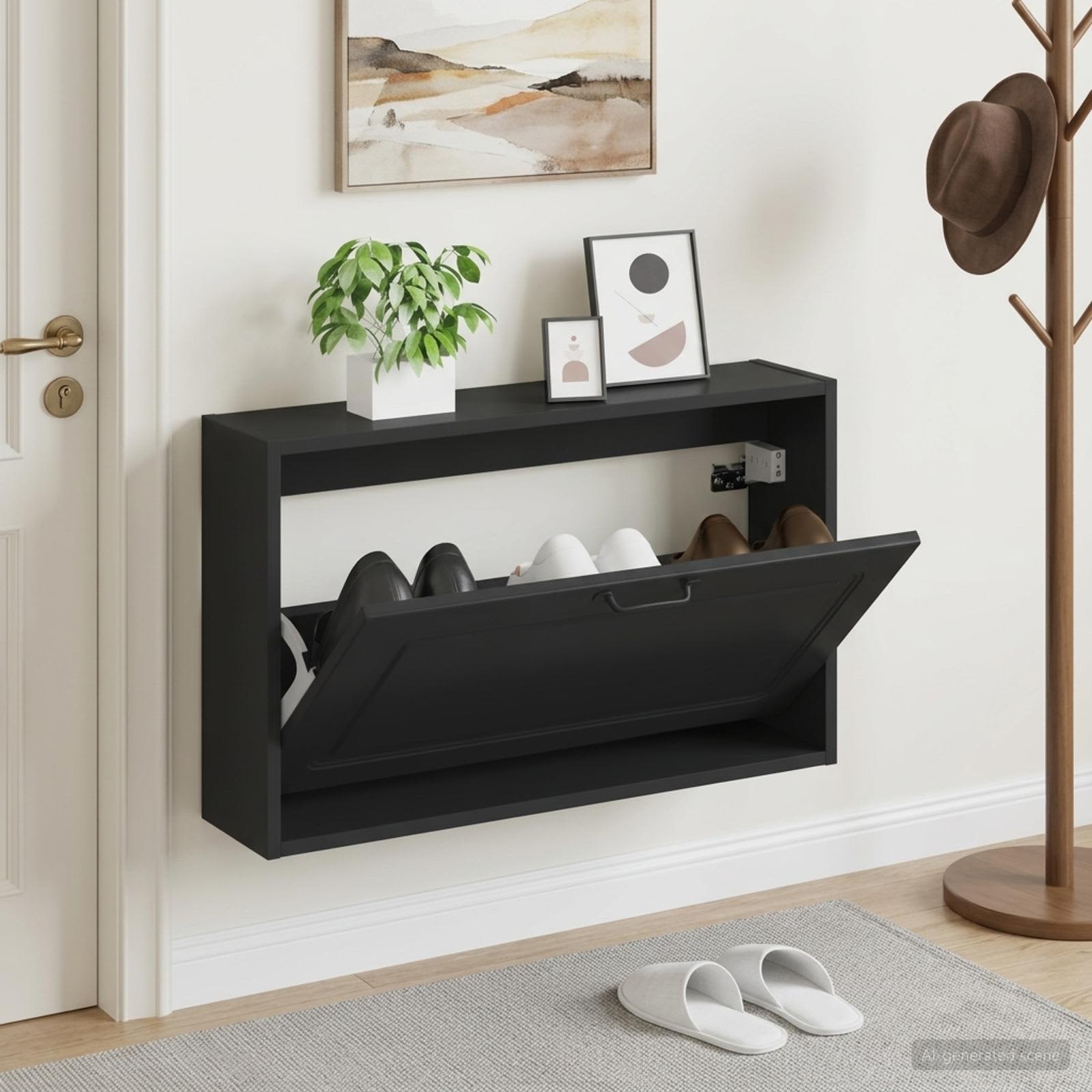 Mobiletto per Scarpe da Muro UTRECHT 71 x 17 x 43 cm Nero