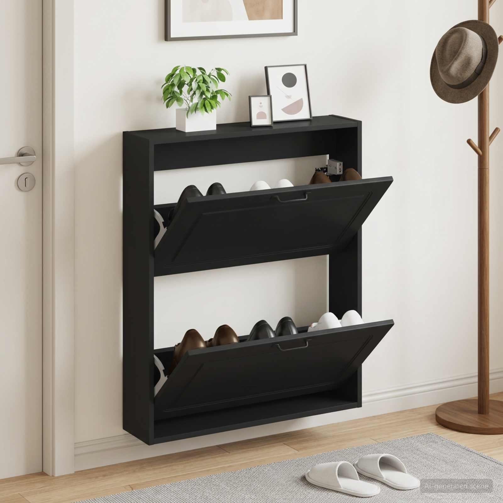 Mobiletto per Scarpe da Muro UTRECHT 71 x 17 x 86 cm Nero