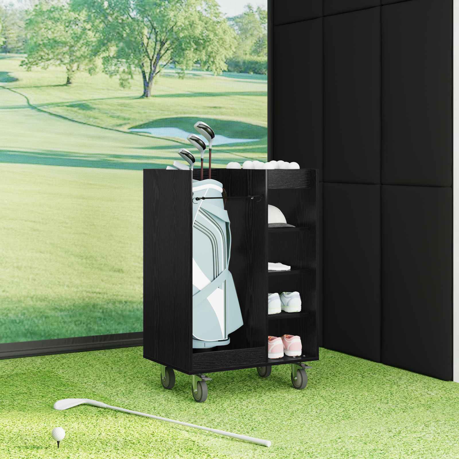 Armadio per Golf con ruota Rovere Nero 65 x 45 x 98 cm