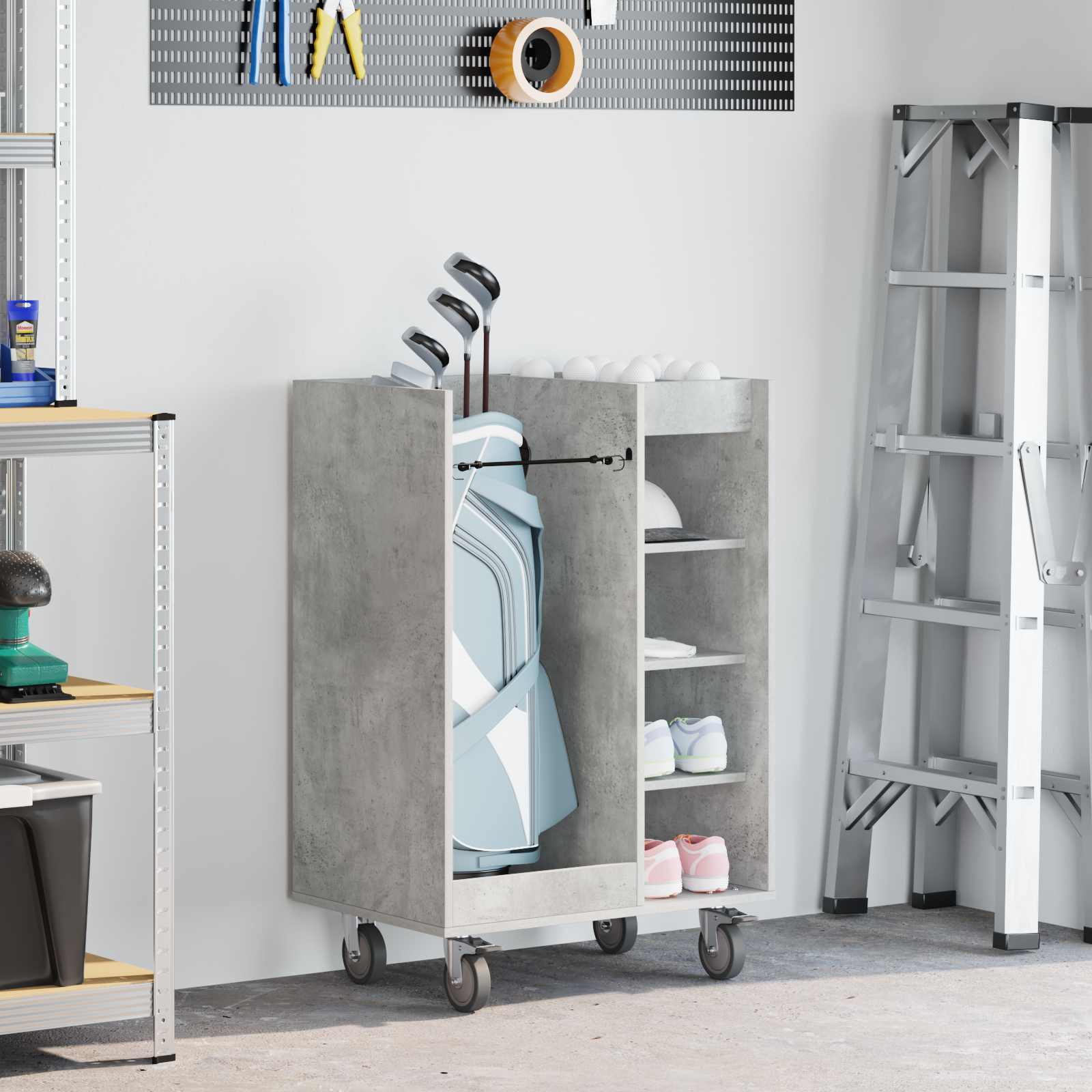 Armadio per Golf con ruota Grigio cemento 65 x 45 x 98 cm