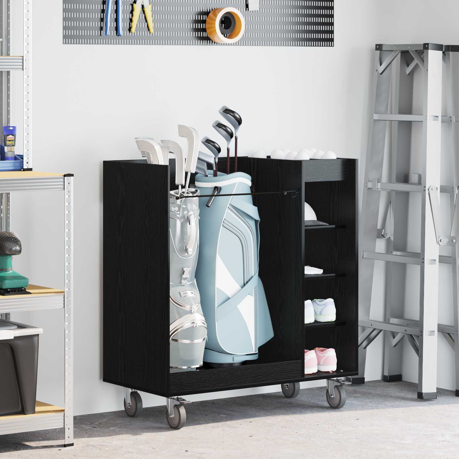 Armadio per Golf con ruota Rovere Nero 90 x 45 x 98 cm