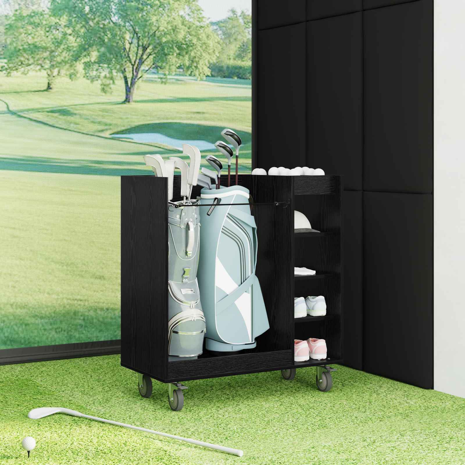 Armadio per Golf con ruota Rovere Nero 90 x 45 x 98 cm