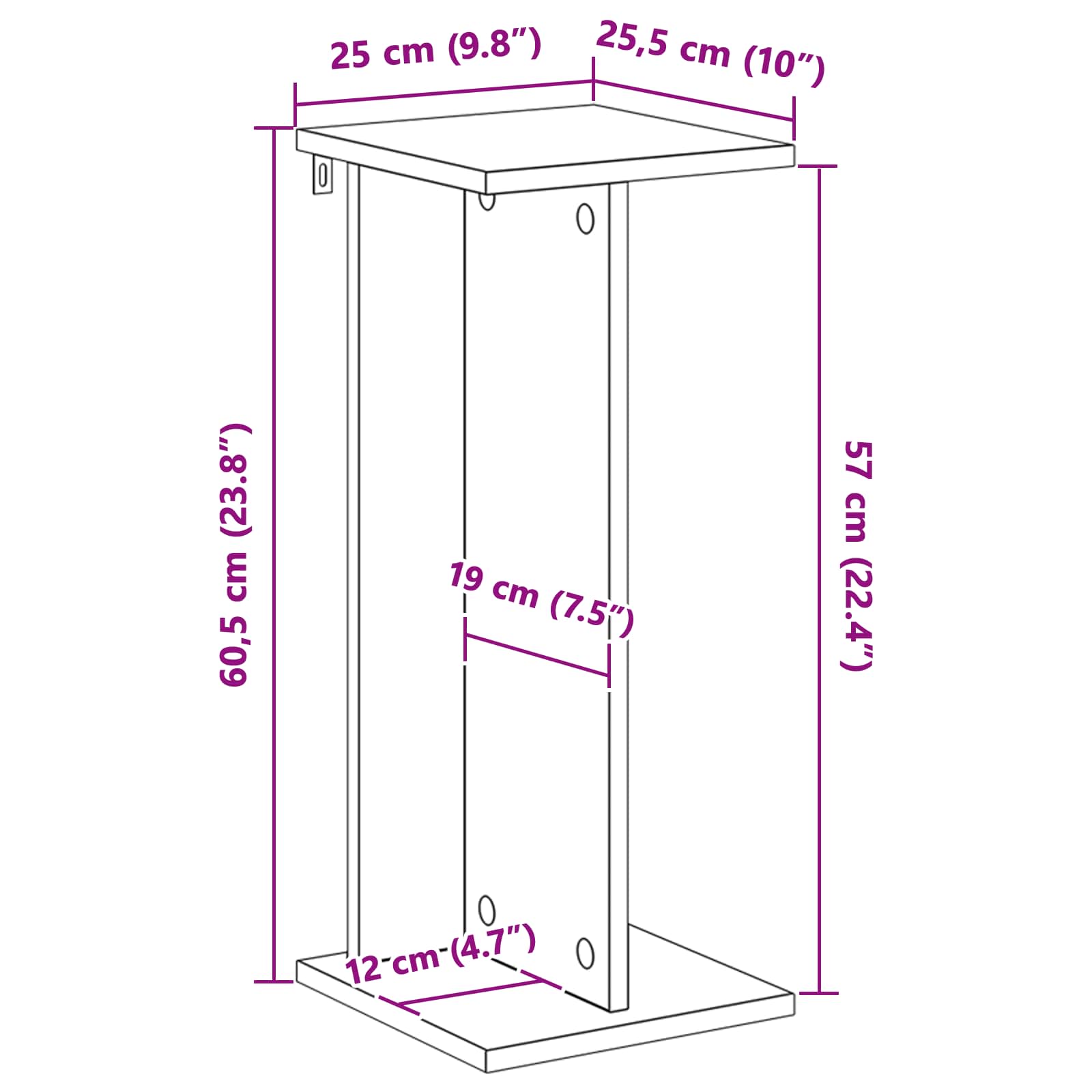 Supporto per piante Rovere Nero 25 x 25,5 x 60,5 cm