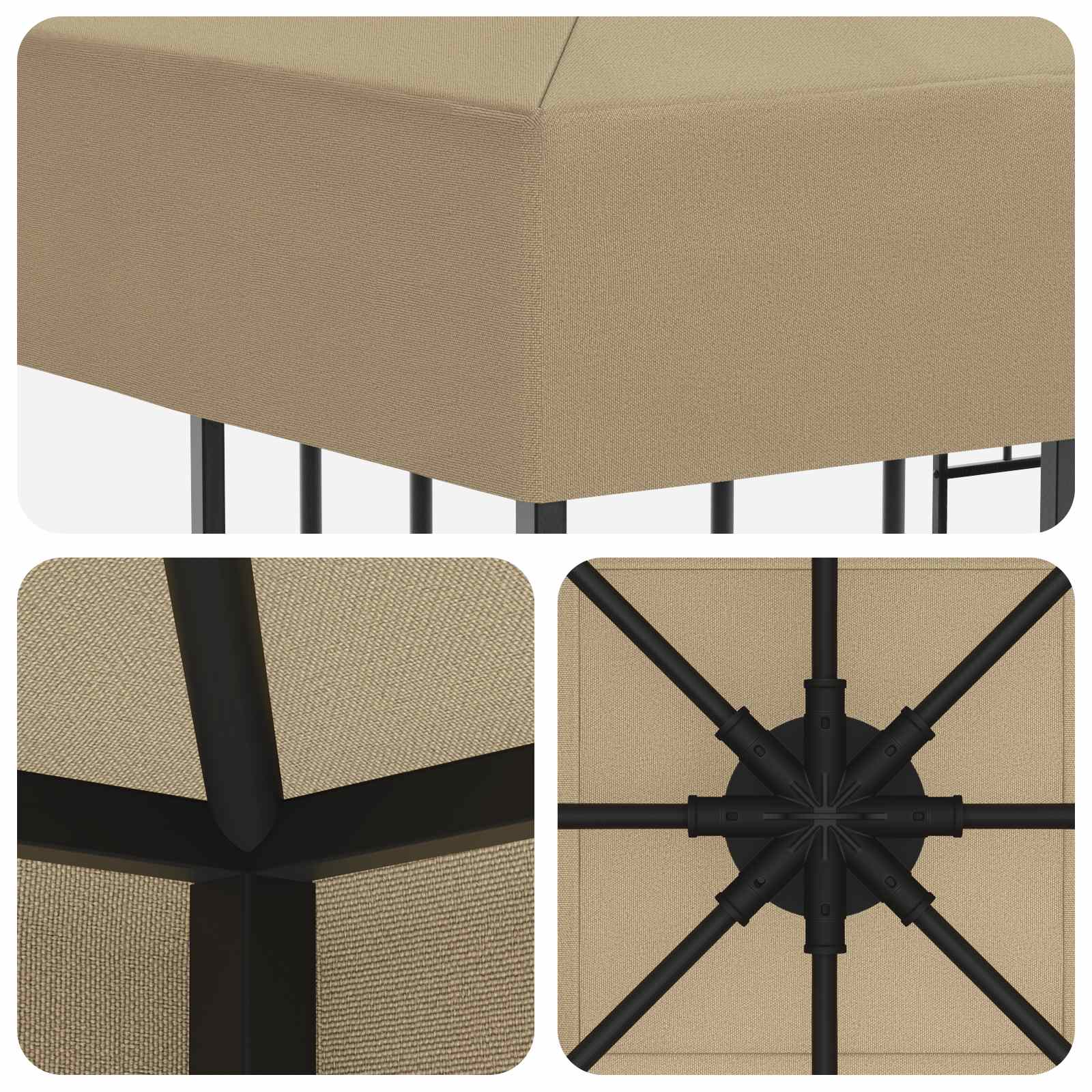 Gazebo 3 x 3 m Beige Poliestere e Acciaio 190 gsm