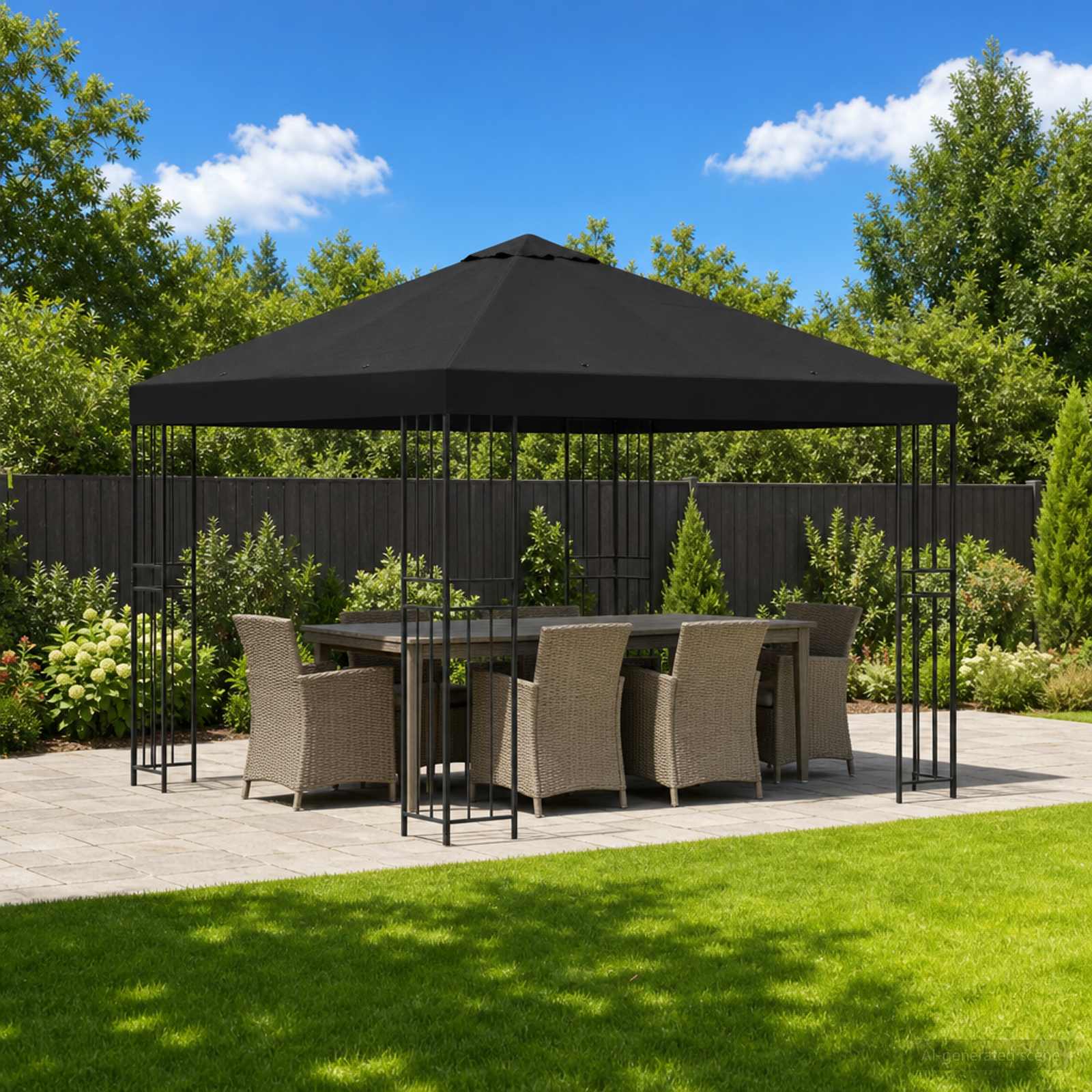Gazebo 3 x 3 m Nero Poliestere e Acciaio 190 gsm