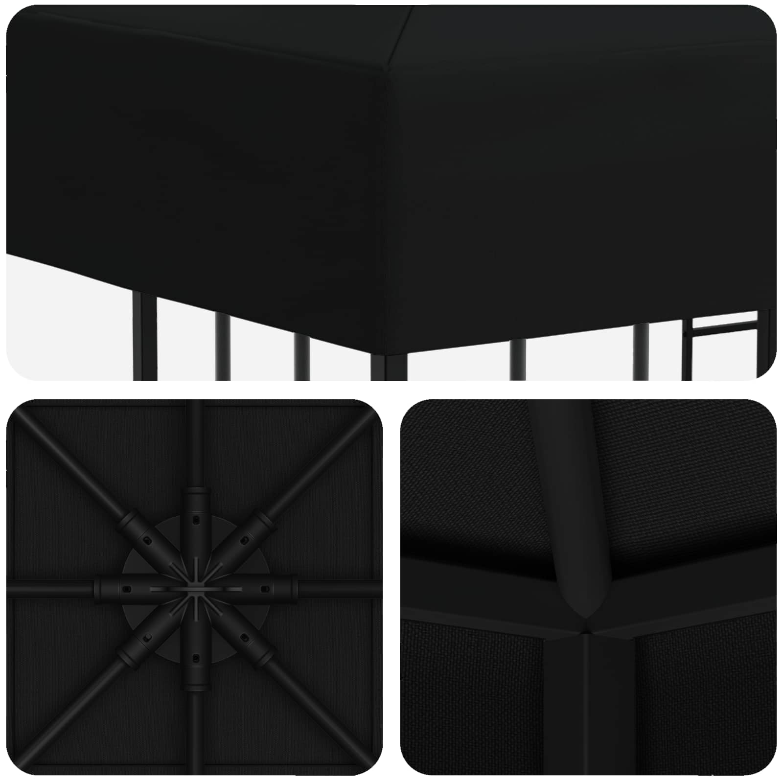 Gazebo 3 x 3 m Nero Poliestere e Acciaio 190 gsm