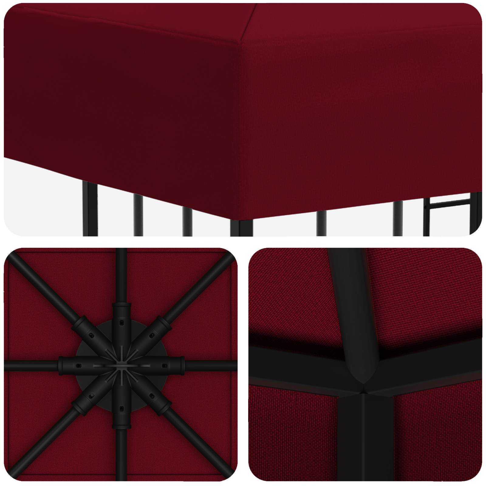 Gazebo 3 x 3 m Borgogna Poliestere e Acciaio 190 gsm