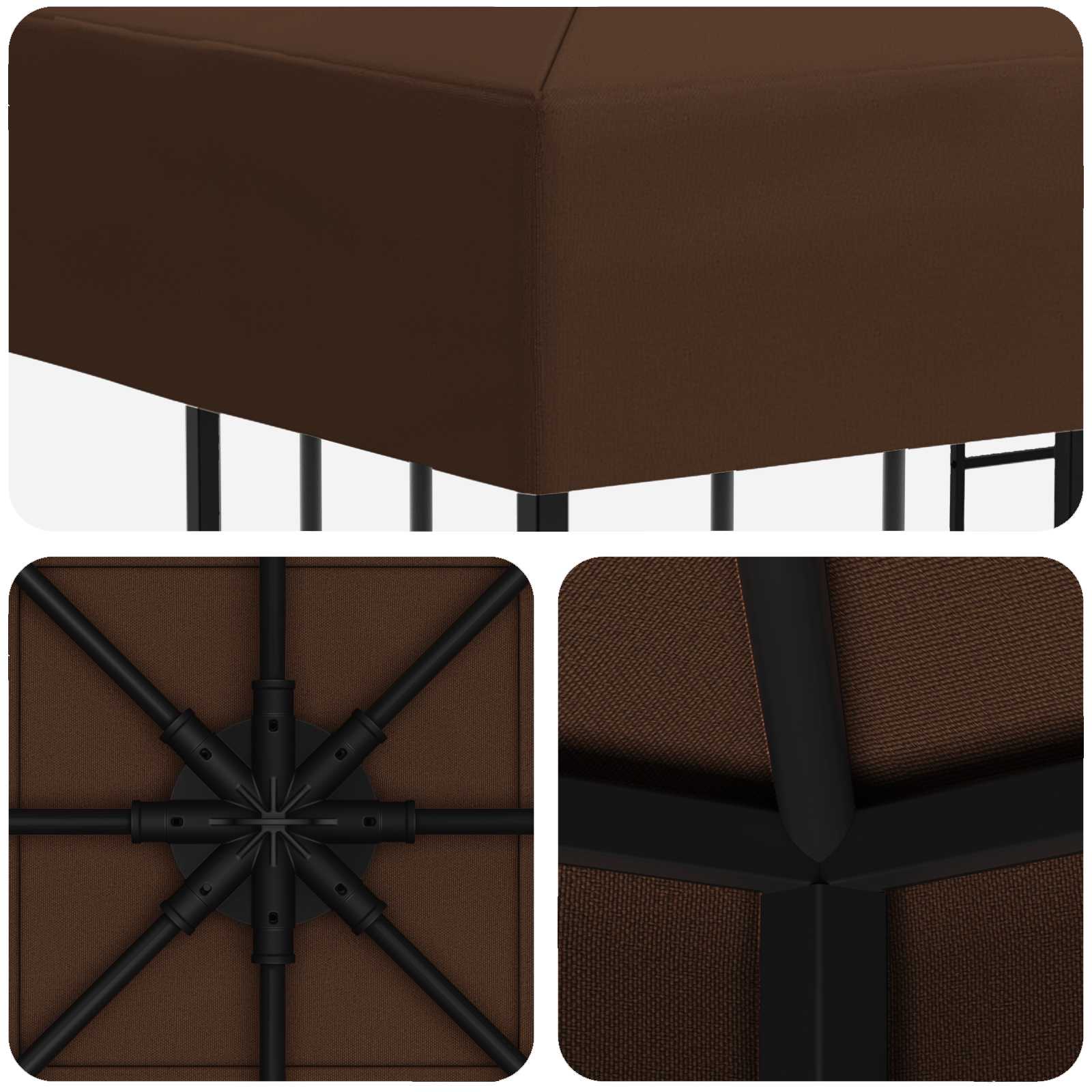 Gazebo 3 x 3 m Marrone Poliestere e Acciaio 190 gsm