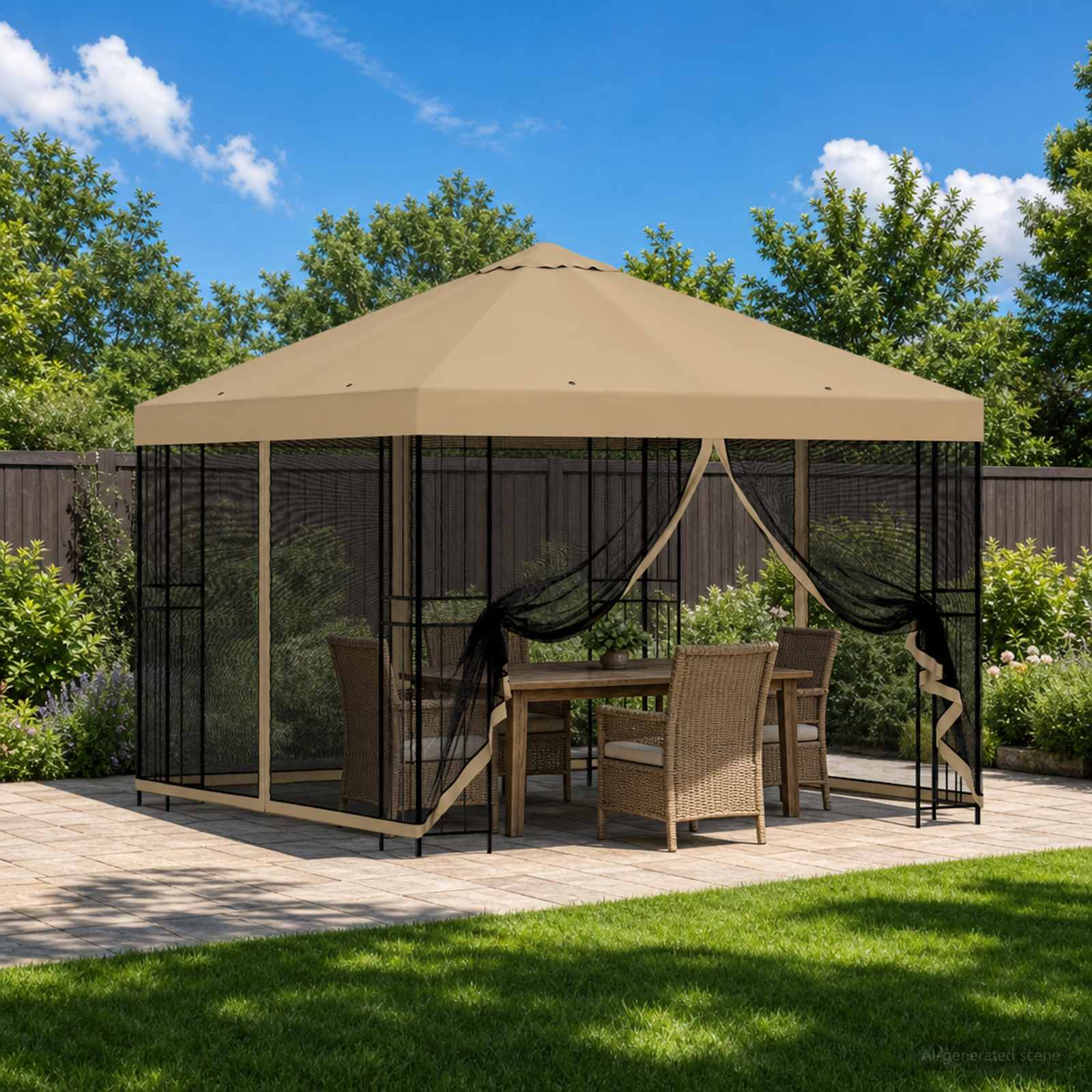 Gazebo da giardino con pareti laterali 3 x 3 m Beige
