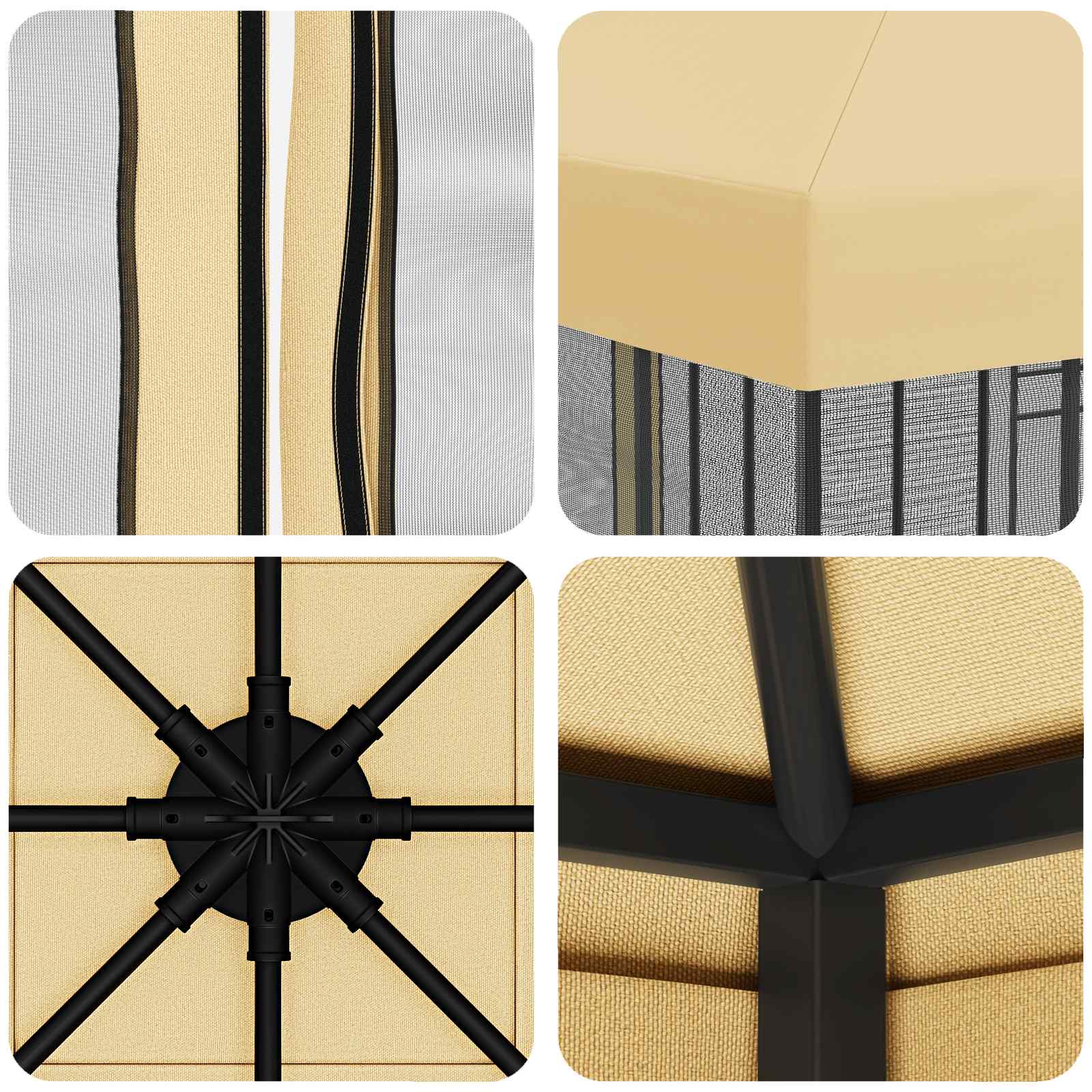 Gazebo da giardino con pareti laterali 3 x 3 m Crema