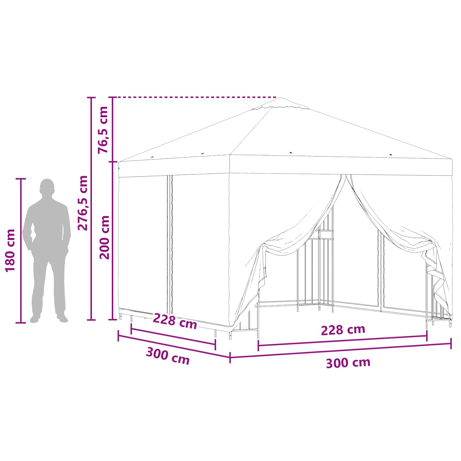 Gazebo da giardino con pareti laterali 3 x 3 m Antracite