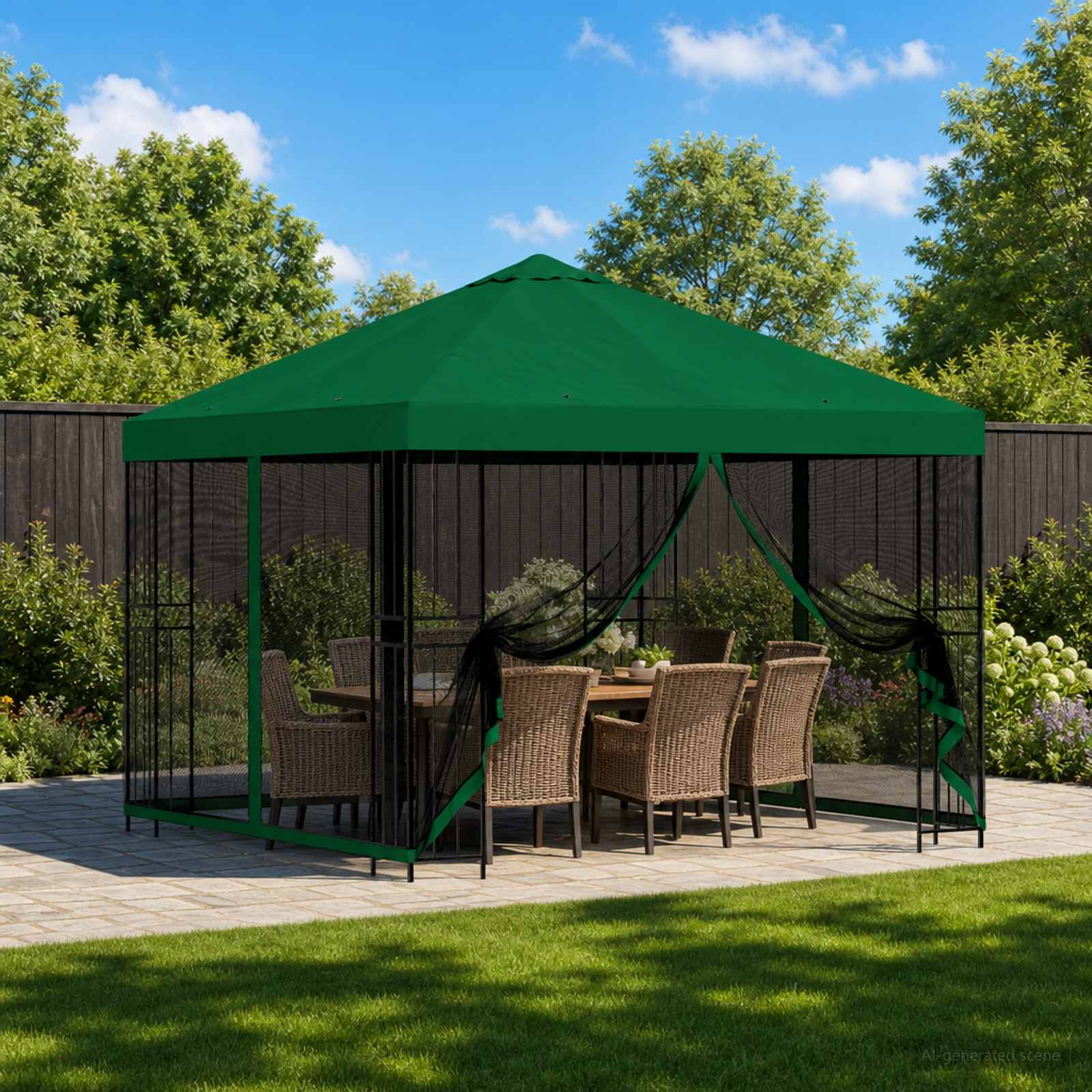 Gazebo da giardino con pareti laterali 3 x 3 m Verde