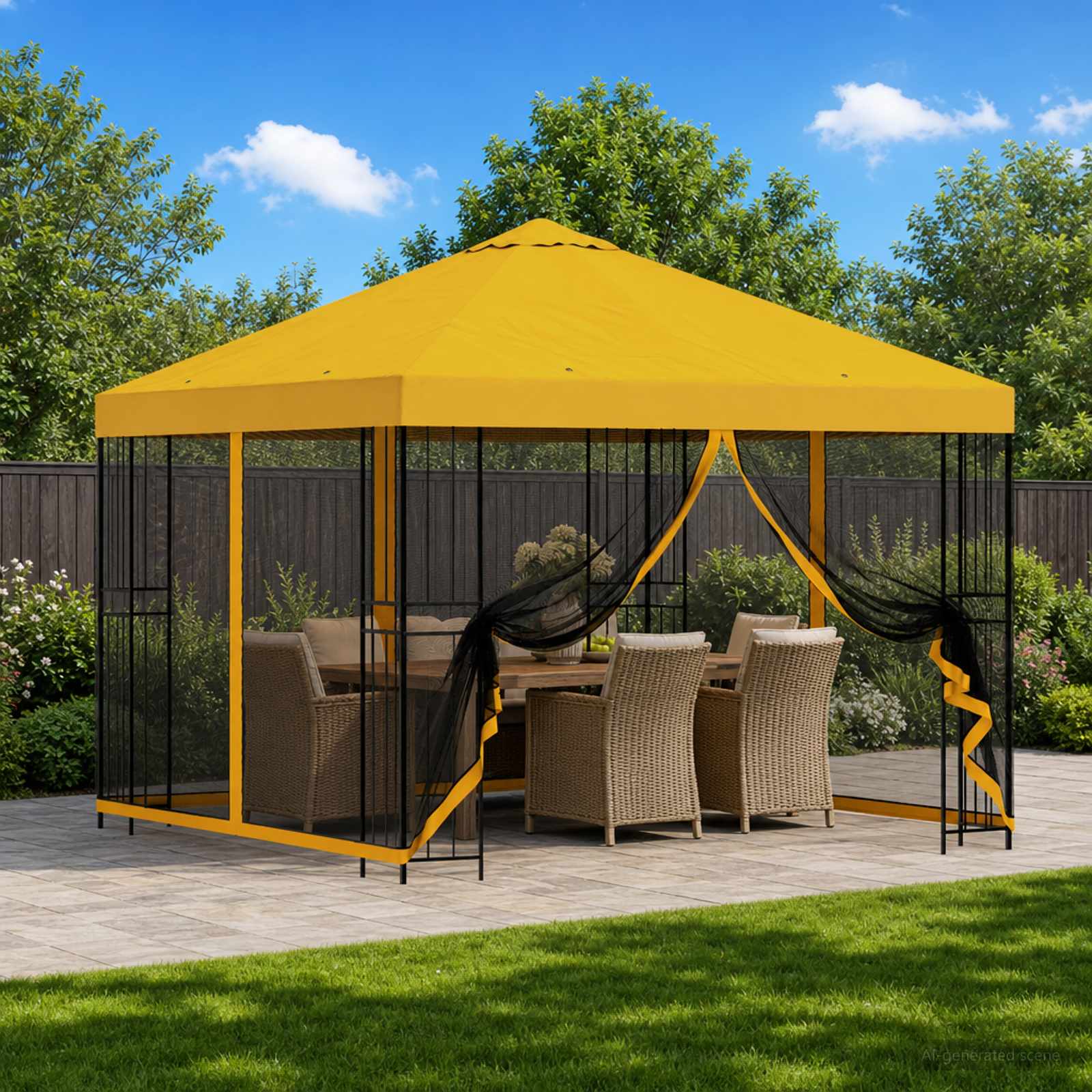Gazebo da giardino con pareti laterali 3 x 3 m Giallo
