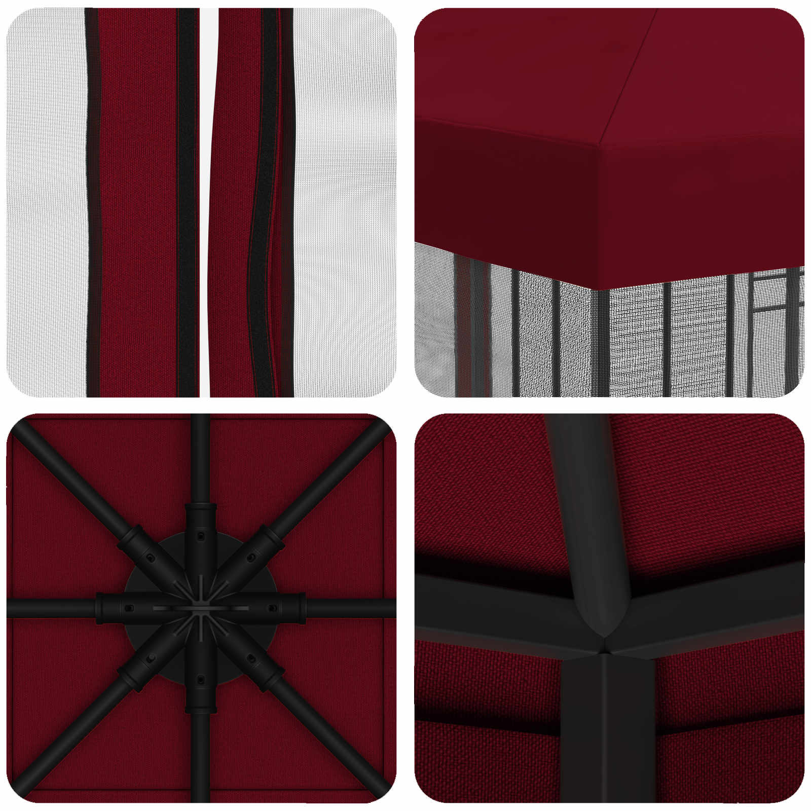 Gazebo da giardino con pareti laterali 3 x 3 m Borgogna