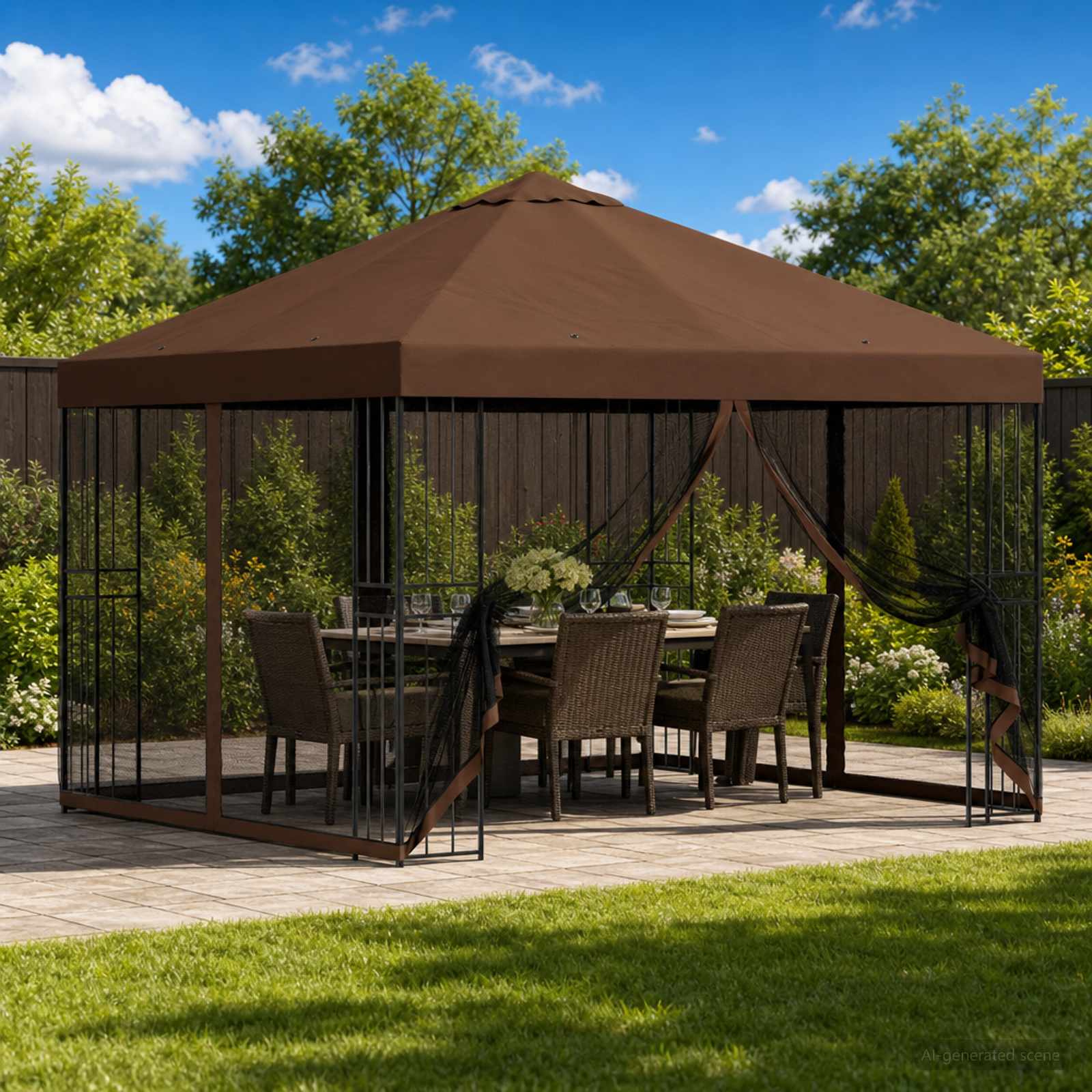 Gazebo da giardino con pareti laterali 3 x 3 m Marrone