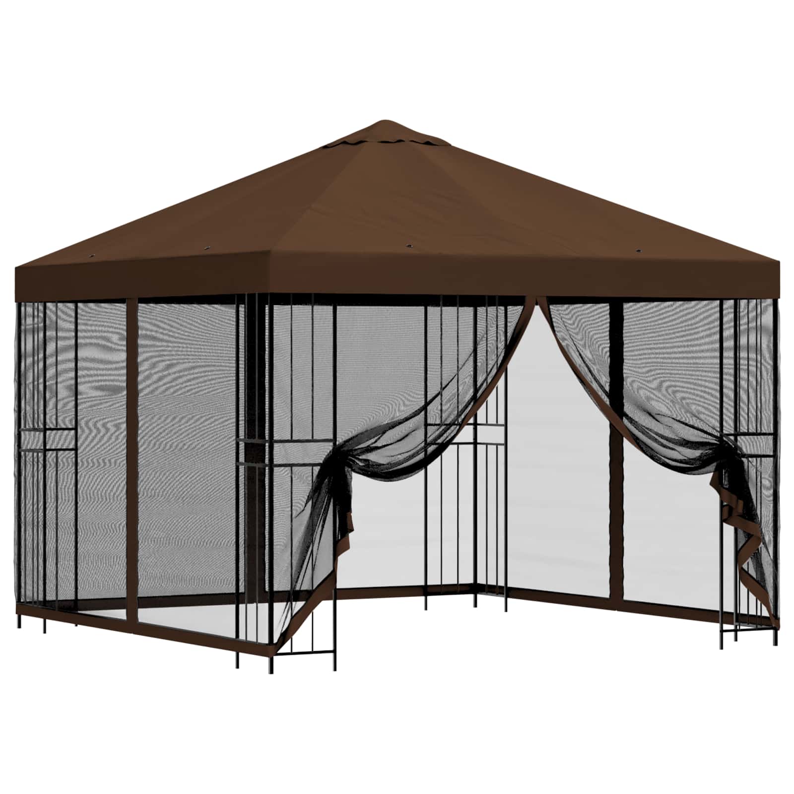 Gazebo da giardino con pareti laterali 3 x 3 m Marrone