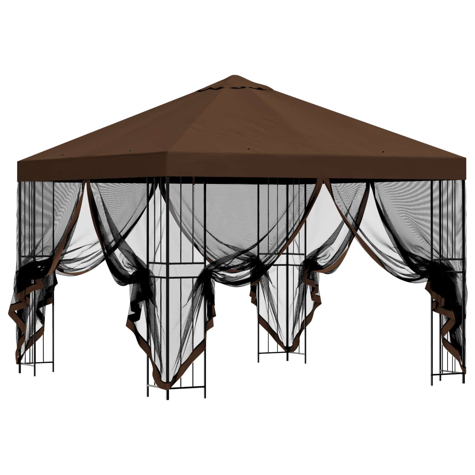 Gazebo da giardino con pareti laterali 3 x 3 m Marrone