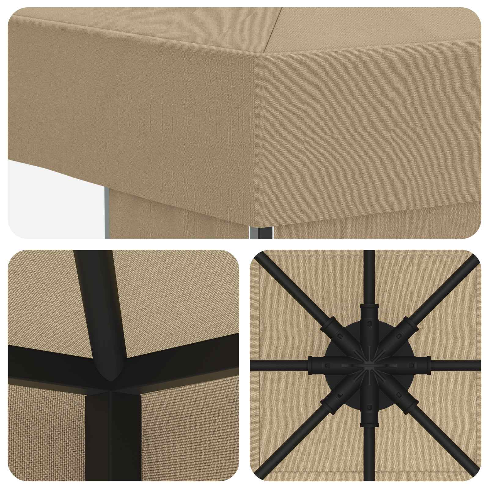 Gazebo 3 x 3 m Beige Poliestere e Acciaio 190 gsm