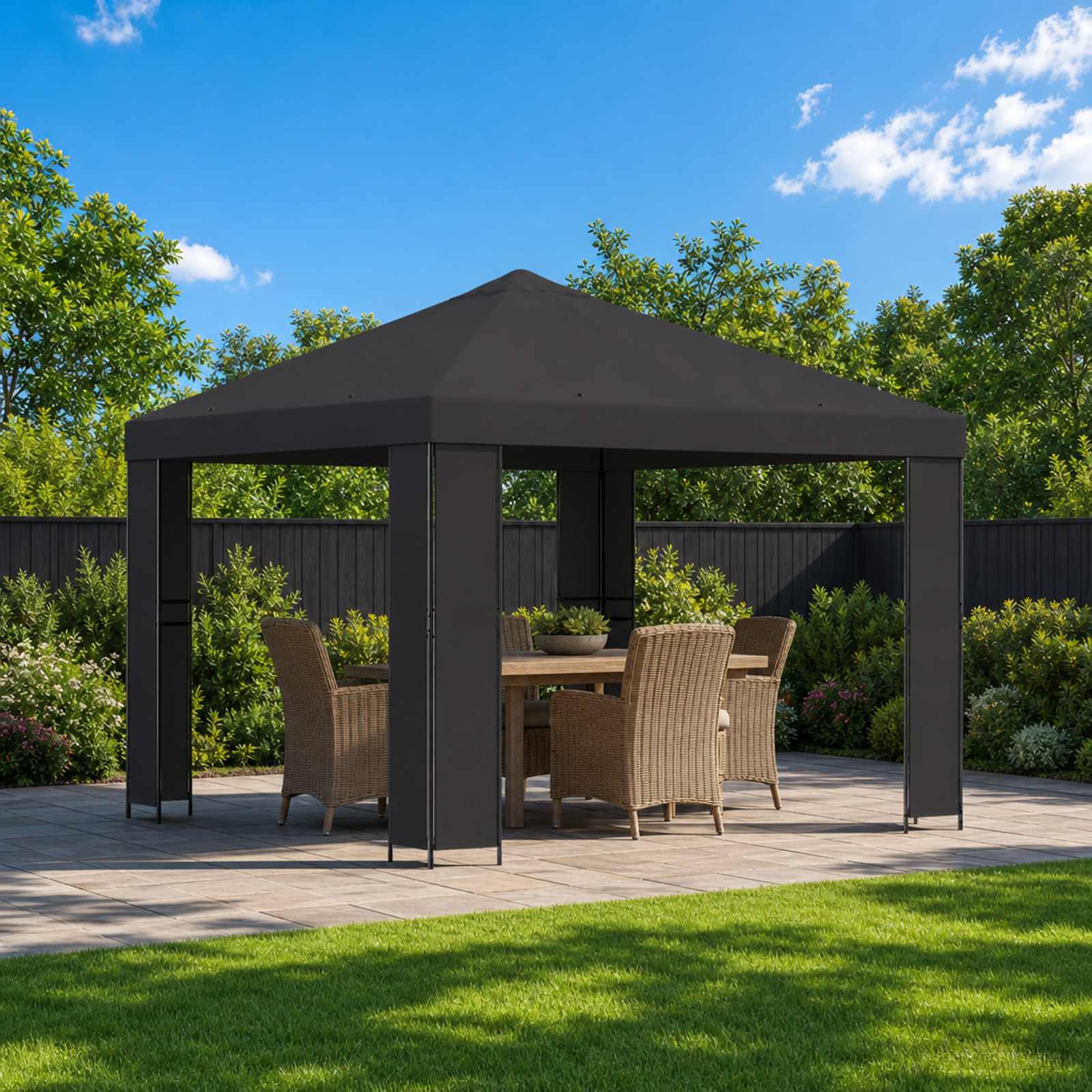 Gazebo 3 x 3 m Antracite Poliestere e Acciaio 190 gsm