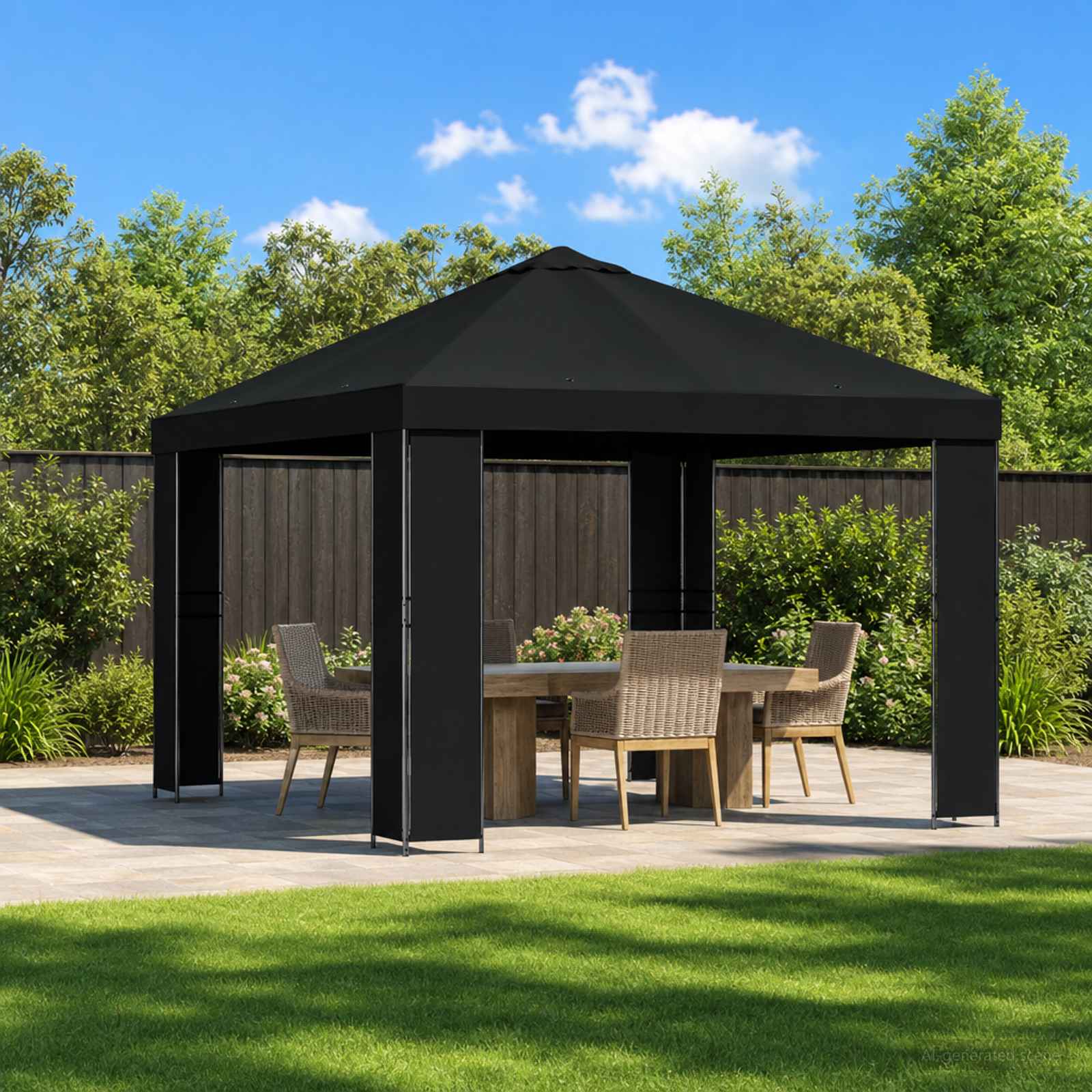 Gazebo 3 x 3 m Nero Poliestere e Acciaio 190 gsm