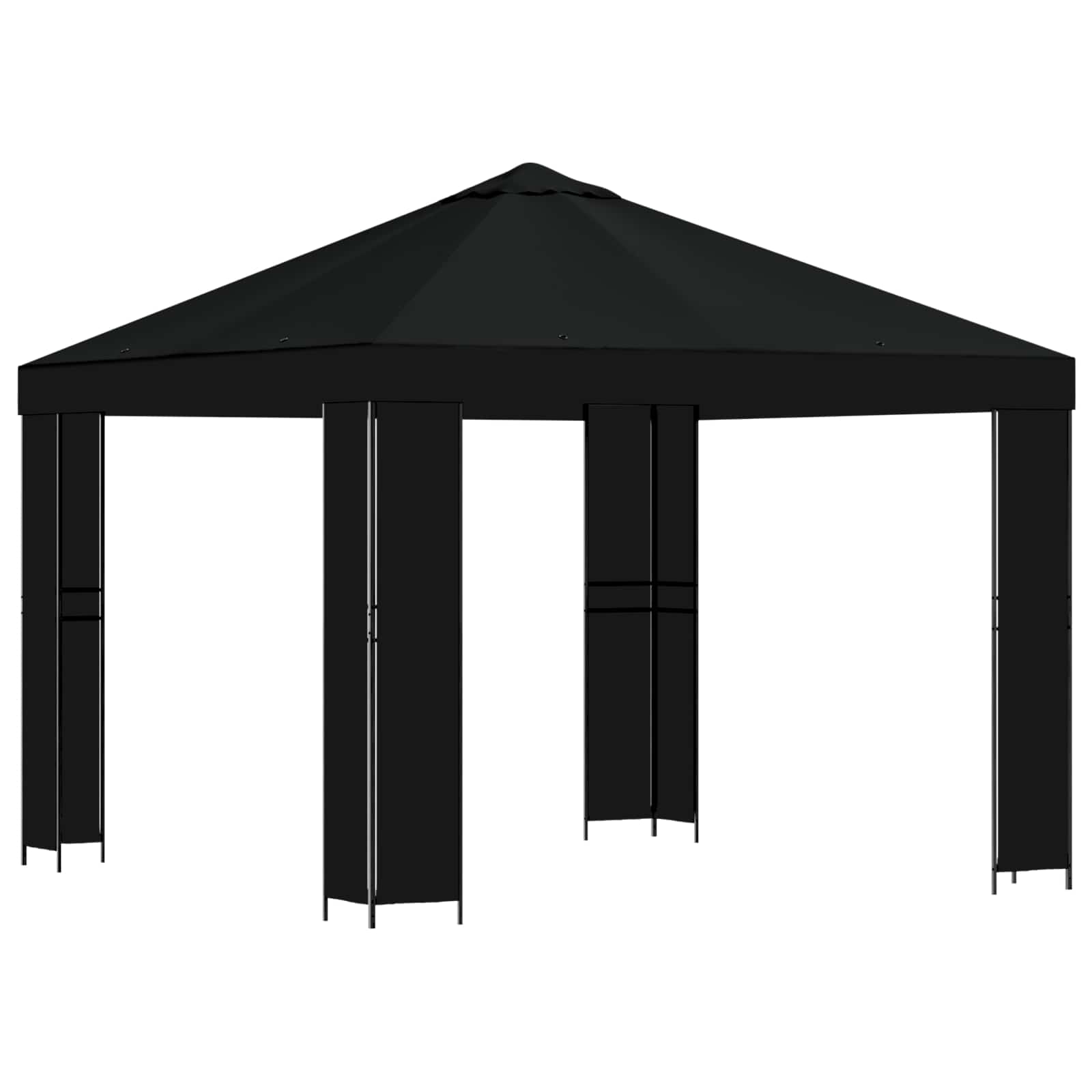 Gazebo 3 x 3 m Nero Poliestere e Acciaio 190 gsm
