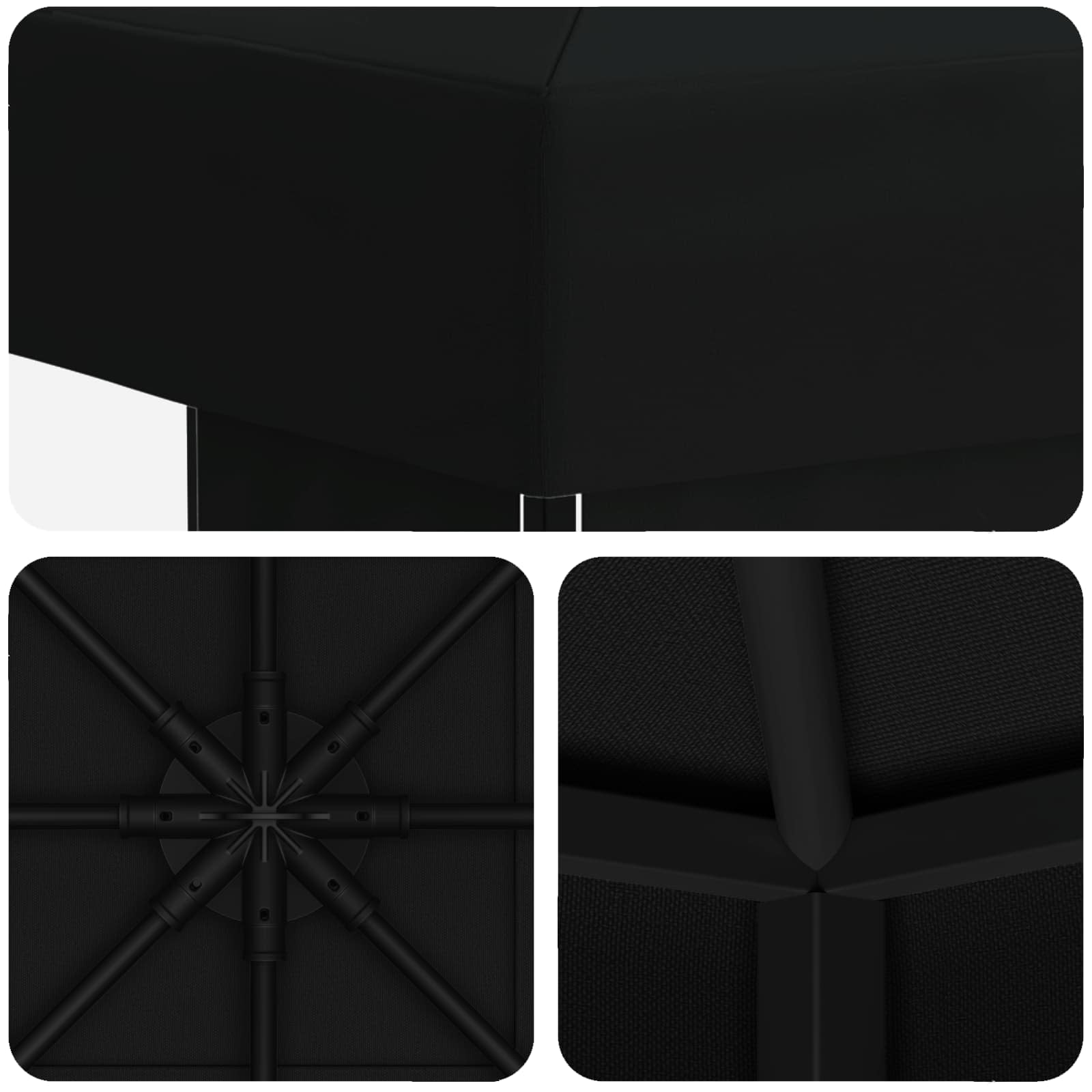 Gazebo 3 x 3 m Nero Poliestere e Acciaio 190 gsm