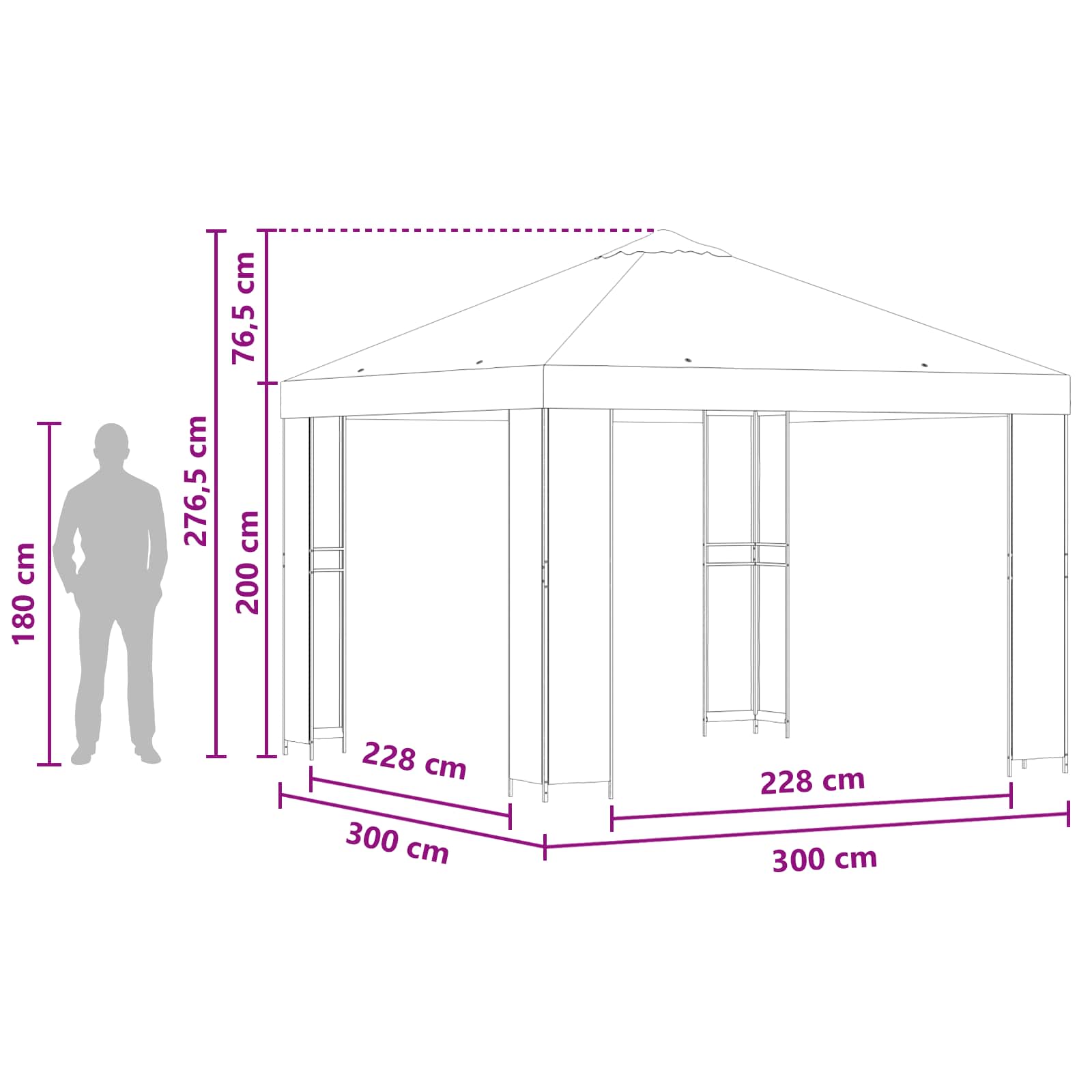 Gazebo 3 x 3 m Nero Poliestere e Acciaio 190 gsm