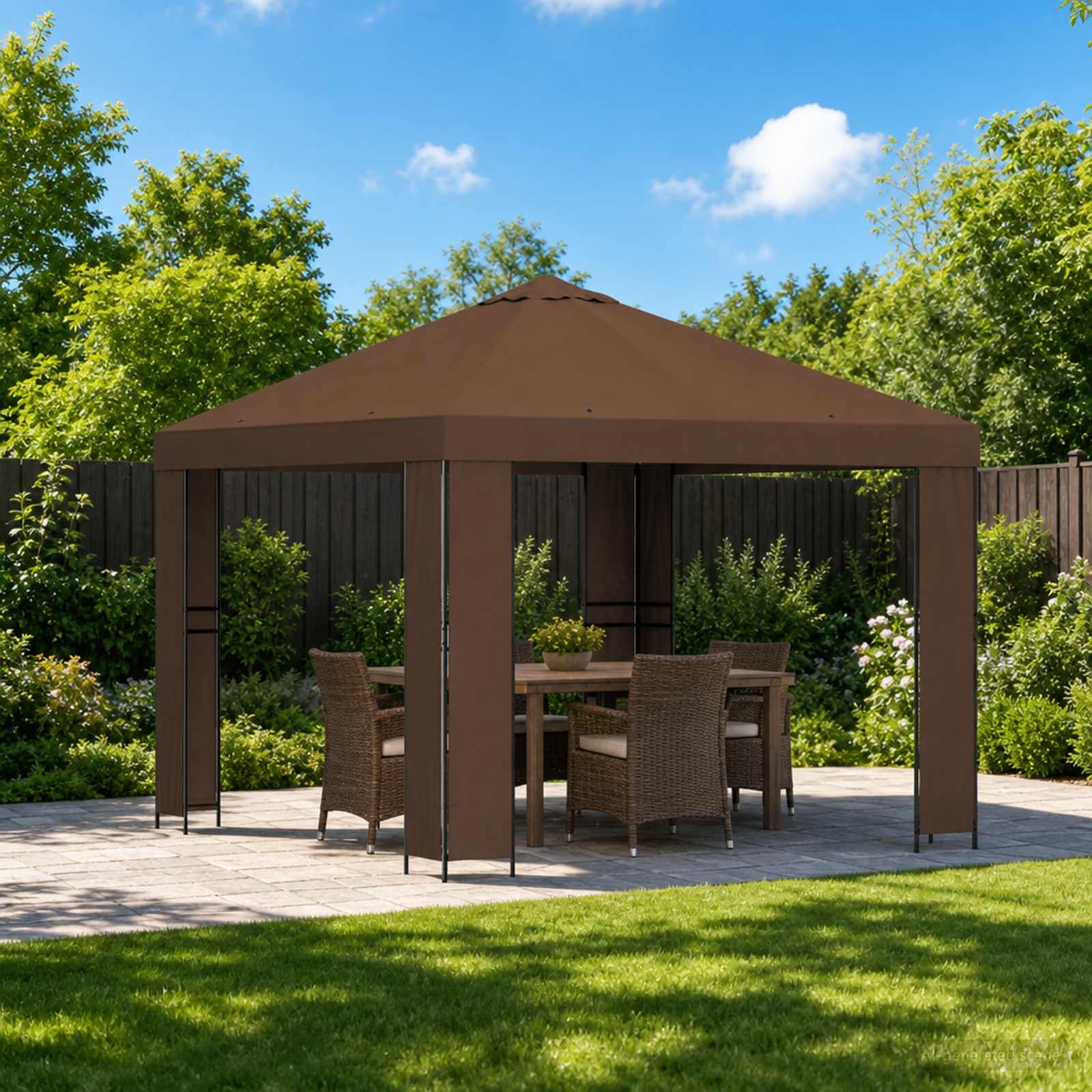 Gazebo 3 x 3 m Marrone Poliestere e Acciaio 190 gsm