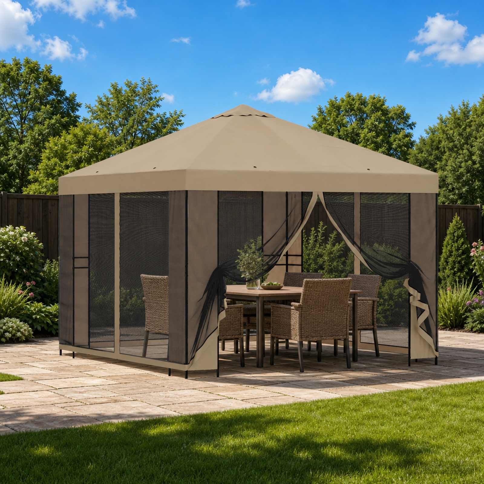 Gazebo da giardino con pareti laterali 3 x 3 m Beige