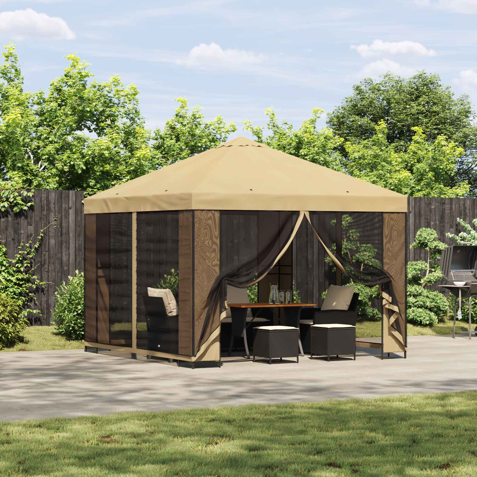 Gazebo da giardino con pareti laterali 3 x 3 m Crema