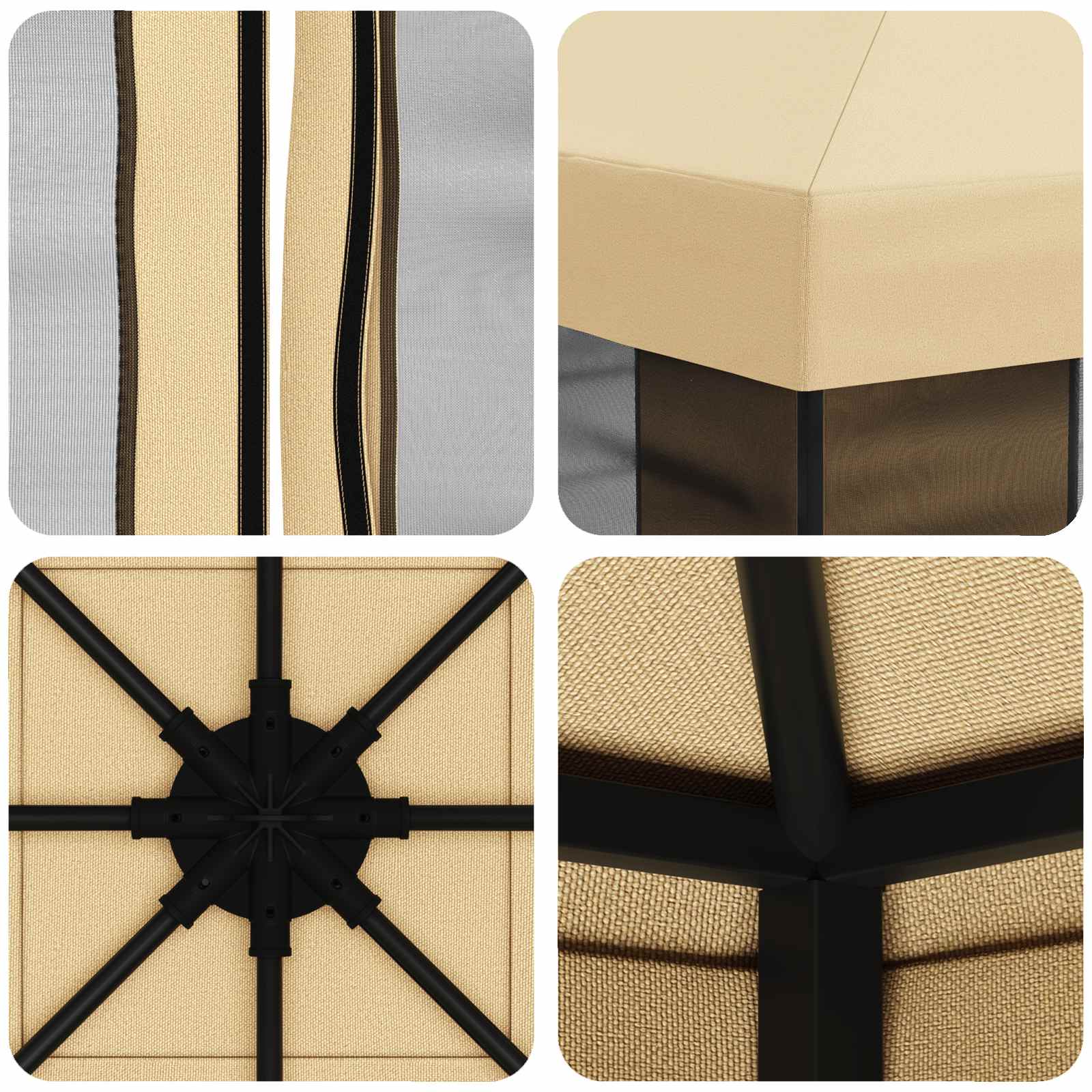 Gazebo da giardino con pareti laterali 3 x 3 m Crema