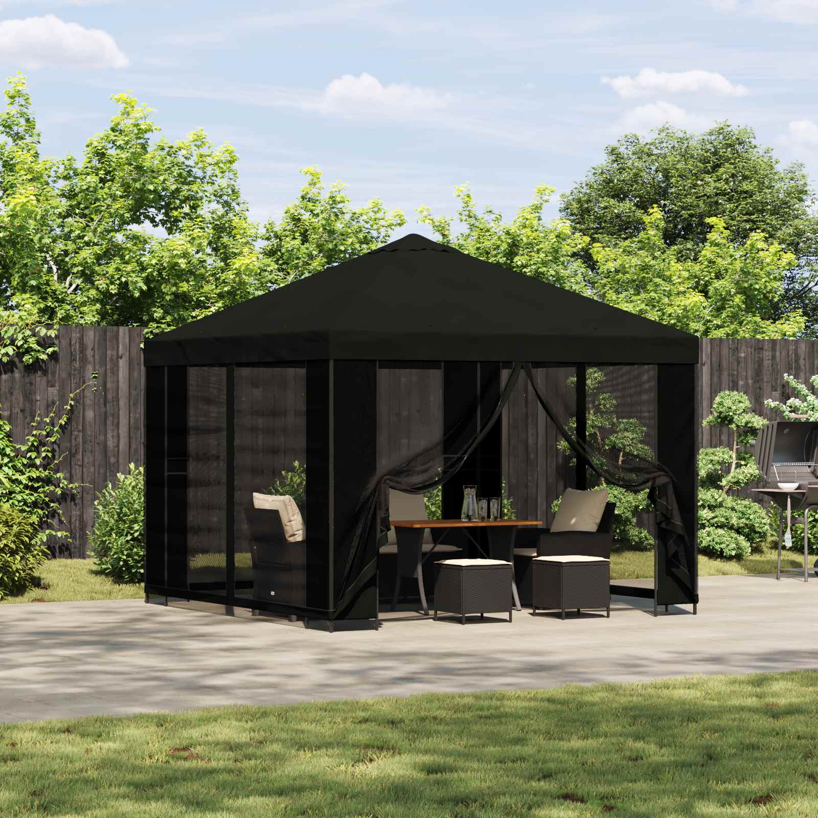 Gazebo da giardino con pareti laterali 3 x 3 m Nero