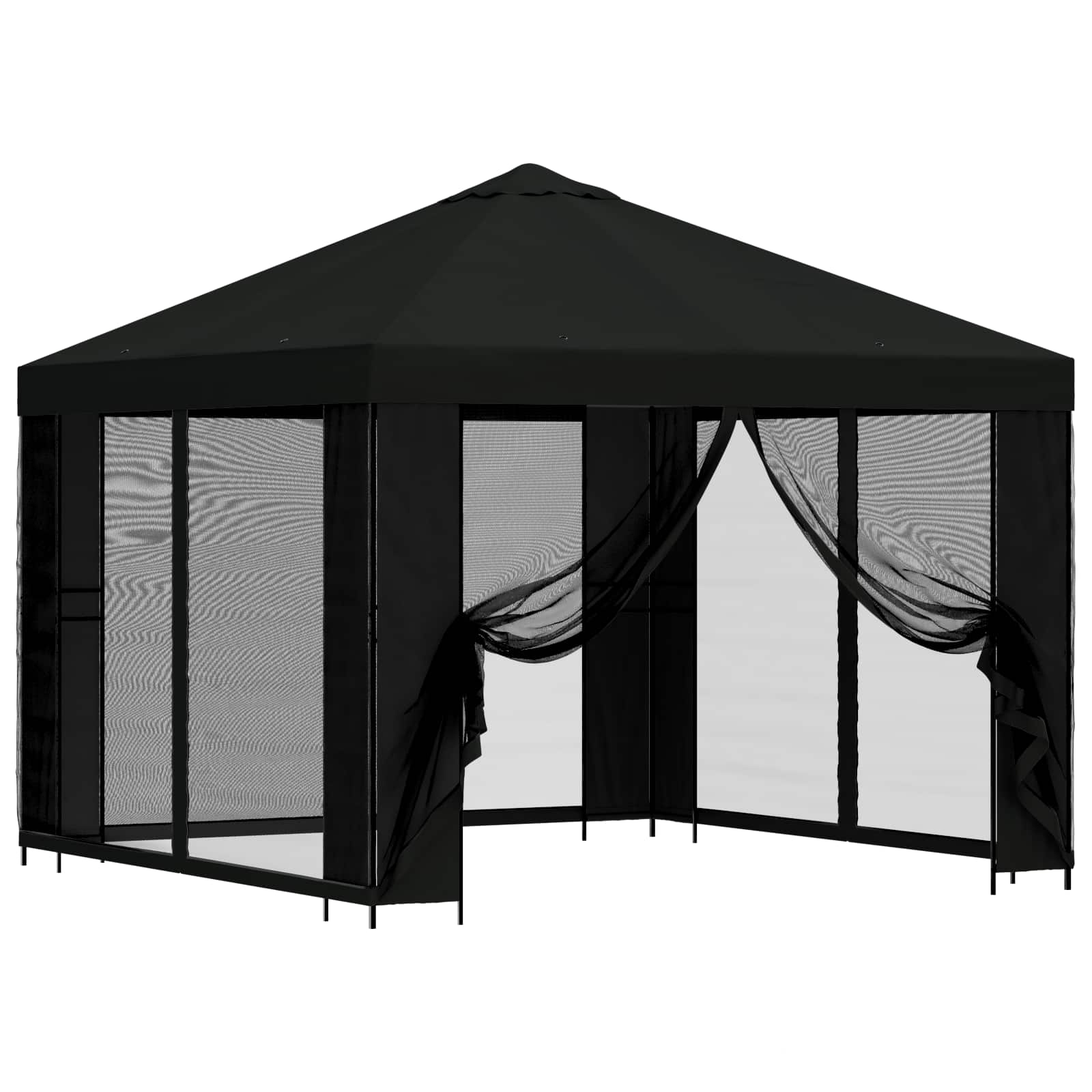 Gazebo da giardino con pareti laterali 3 x 3 m Nero