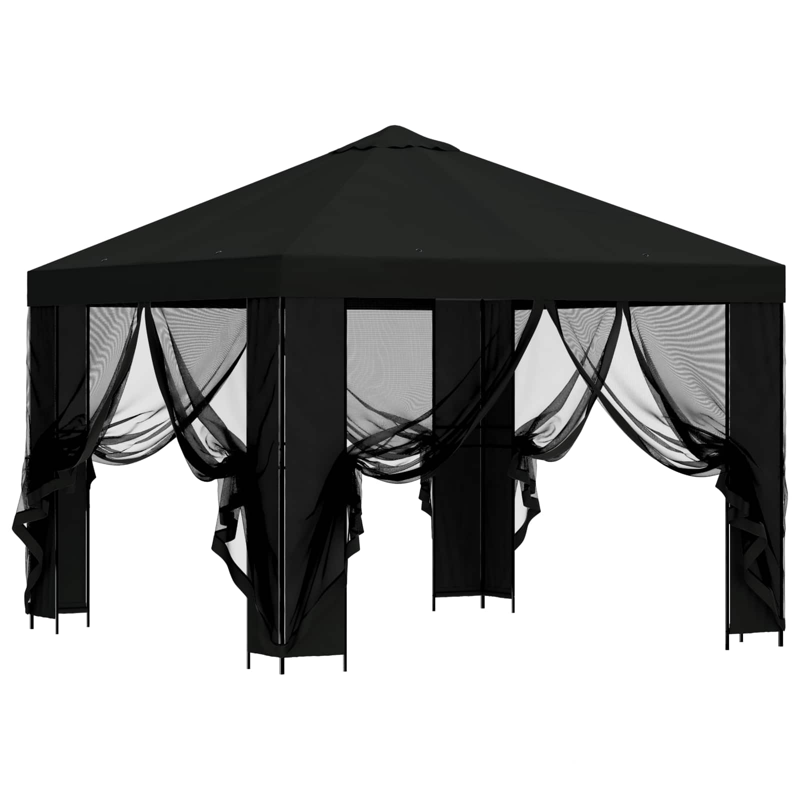 Gazebo da giardino con pareti laterali 3 x 3 m Nero