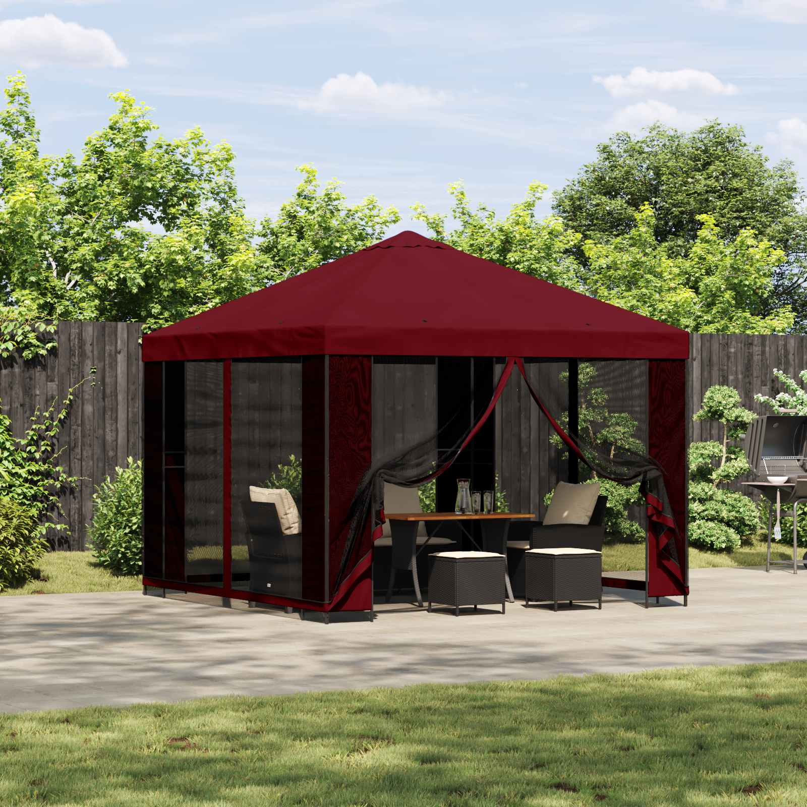 Gazebo da giardino con pareti laterali 3 x 3 m Borgogna