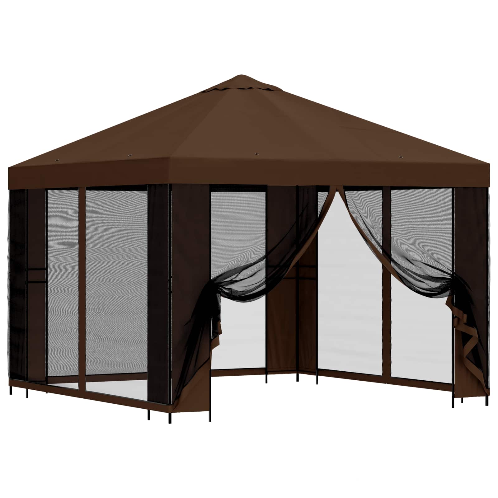 Gazebo da giardino con pareti laterali 3 x 3 m Marrone