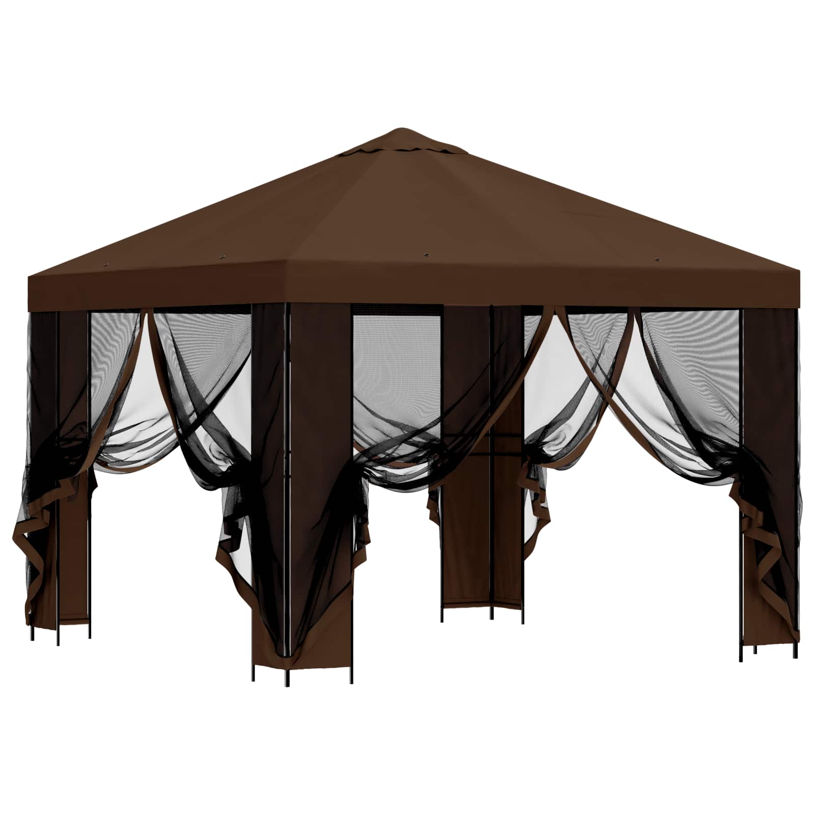 Gazebo da giardino con pareti laterali 3 x 3 m Marrone