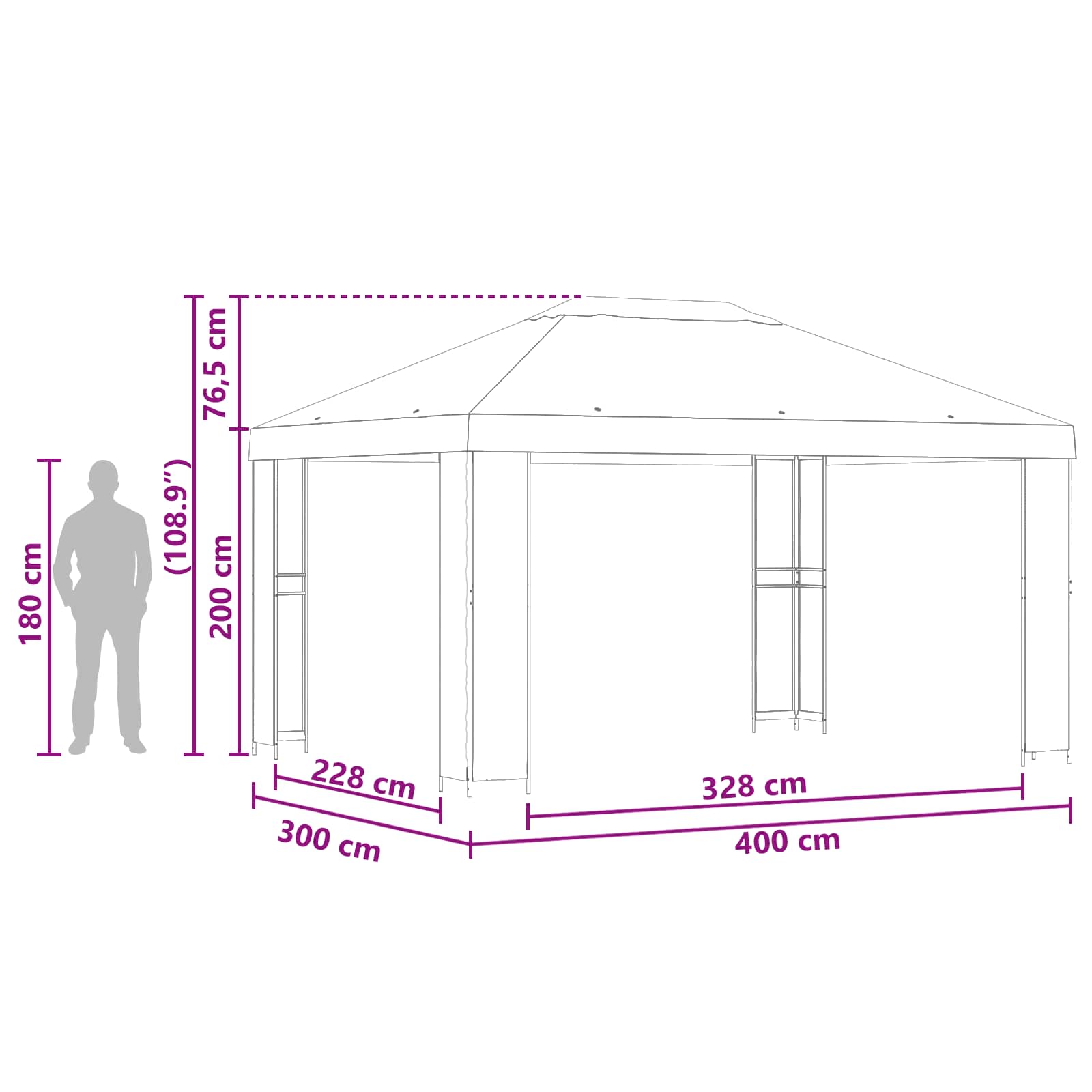 Gazebo 4 × 3 m Giallo Poliestere e Acciaio 190 gsm