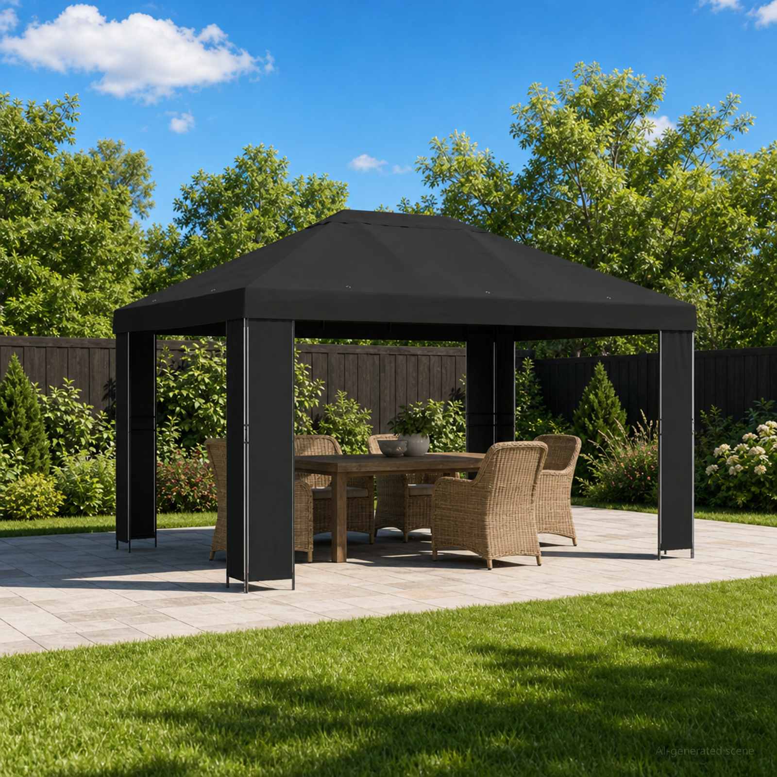 Gazebo 4 × 3 m Nero Poliestere e Acciaio 190 gsm