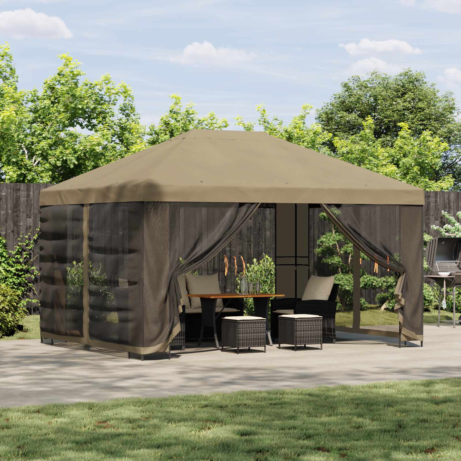 Gazebo da giardino con pareti laterali 4 × 3 m Beige