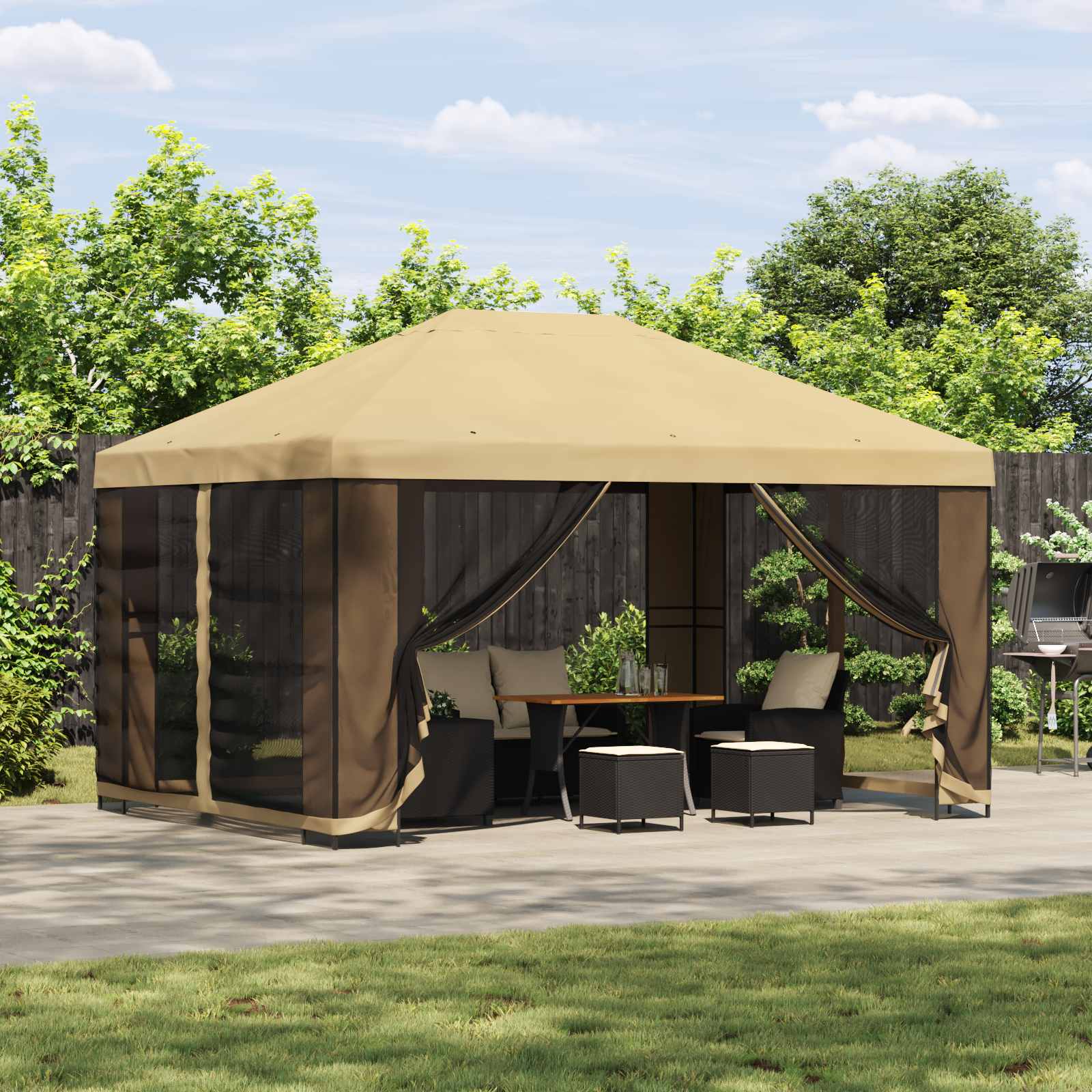 Gazebo da giardino con pareti laterali 4 × 3 m Crema