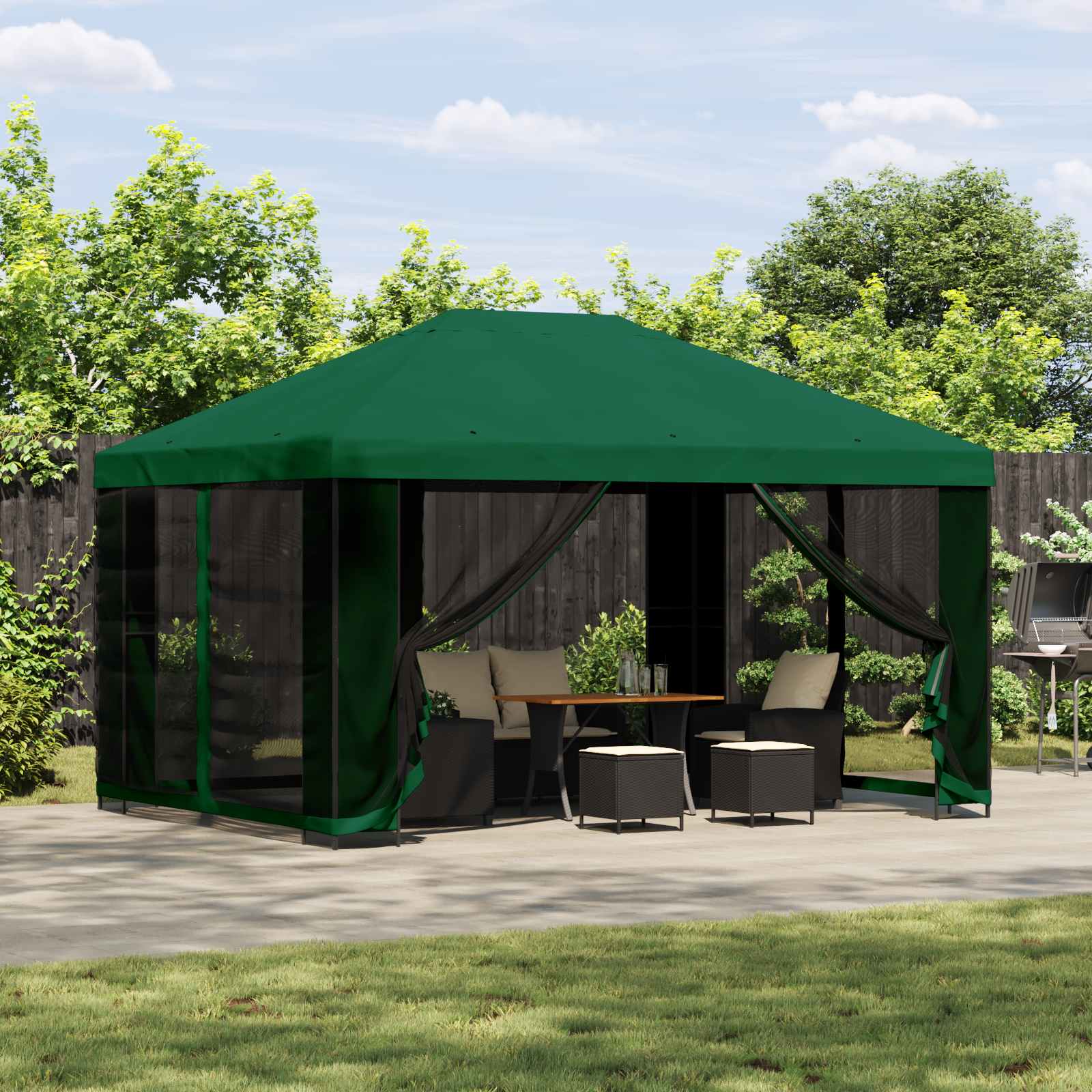 Gazebo da giardino con pareti laterali 4 × 3 m Verde