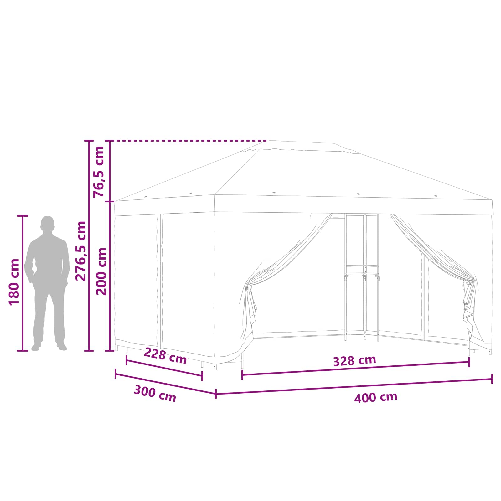 Gazebo da giardino con pareti laterali 4 × 3 m Verde