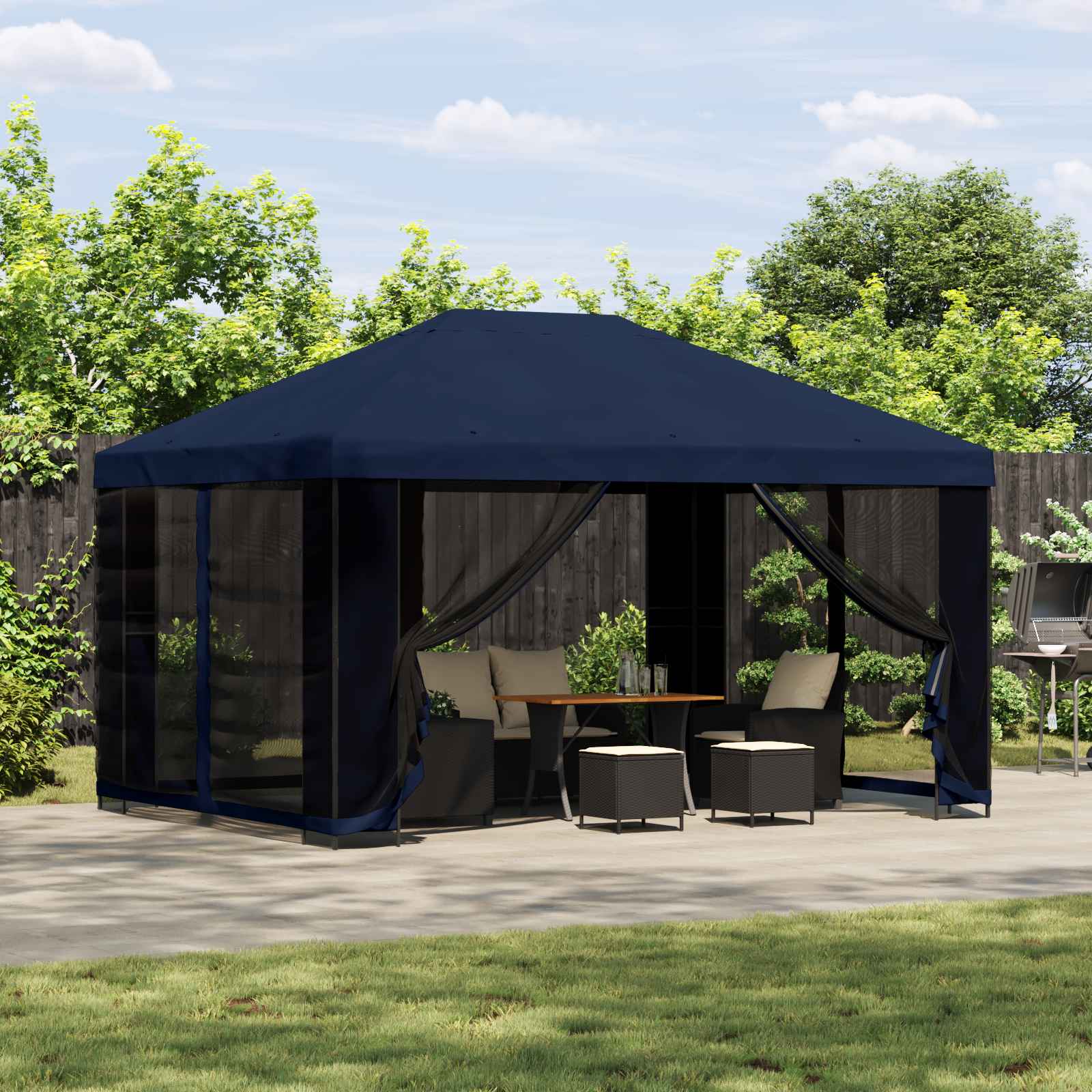 Gazebo da giardino con pareti laterali 4 × 3 m Blu